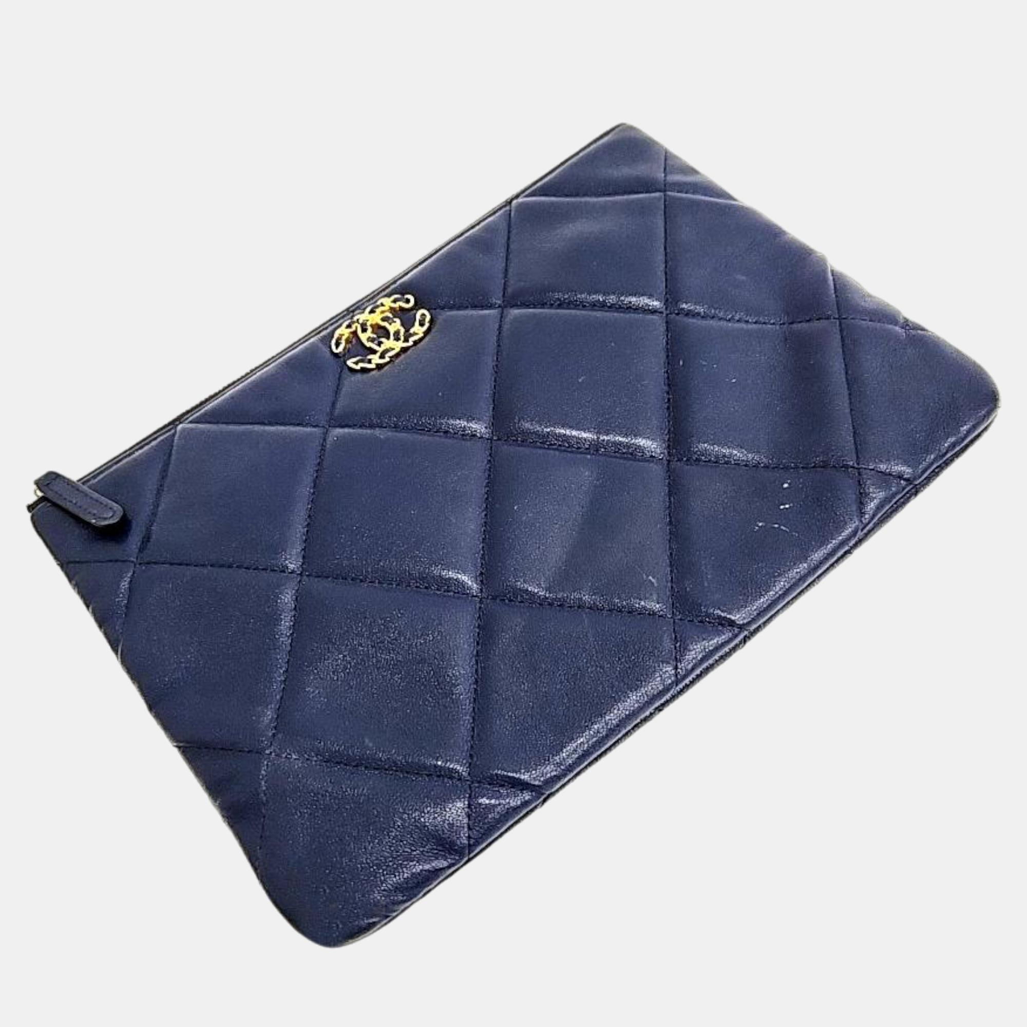 

Chanel Blue Leather Medium 19 Clutch