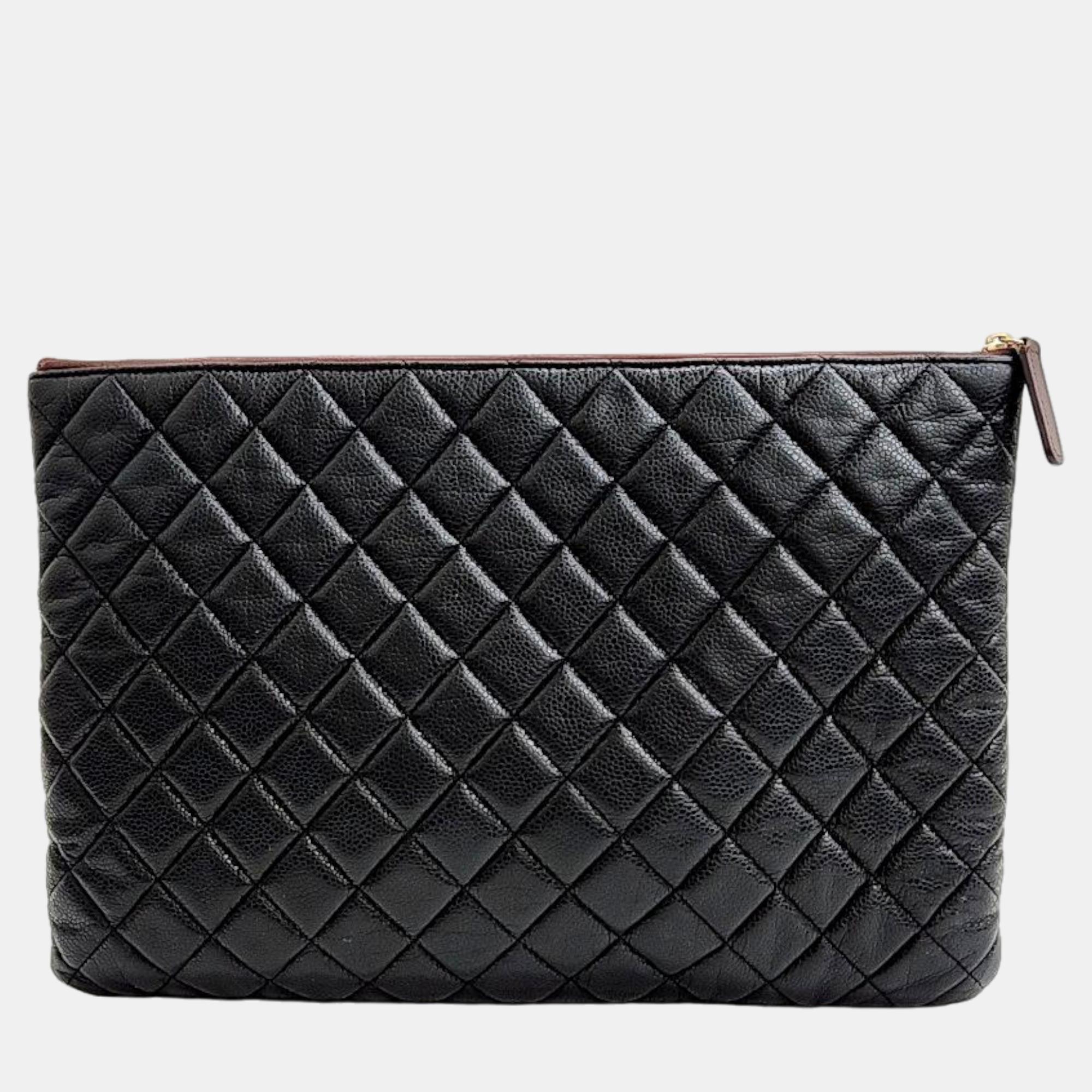 

Chanel Black Leather  O Case Clutch