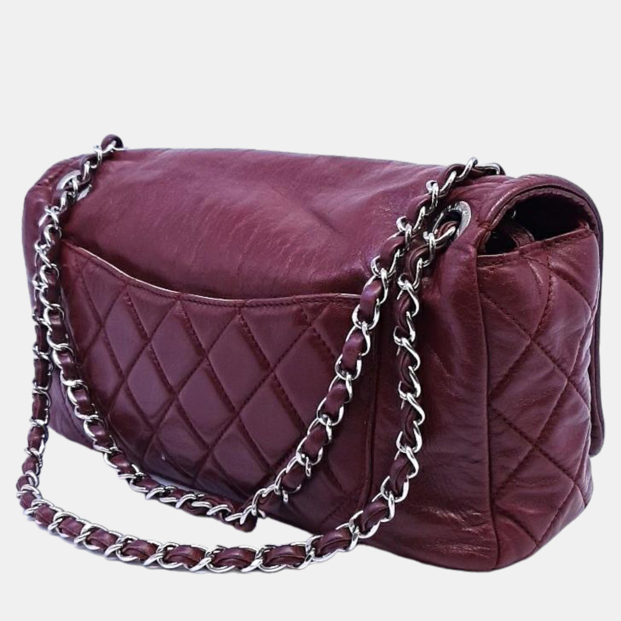 

Chanel Red Leather CC flap chain shoulder bag