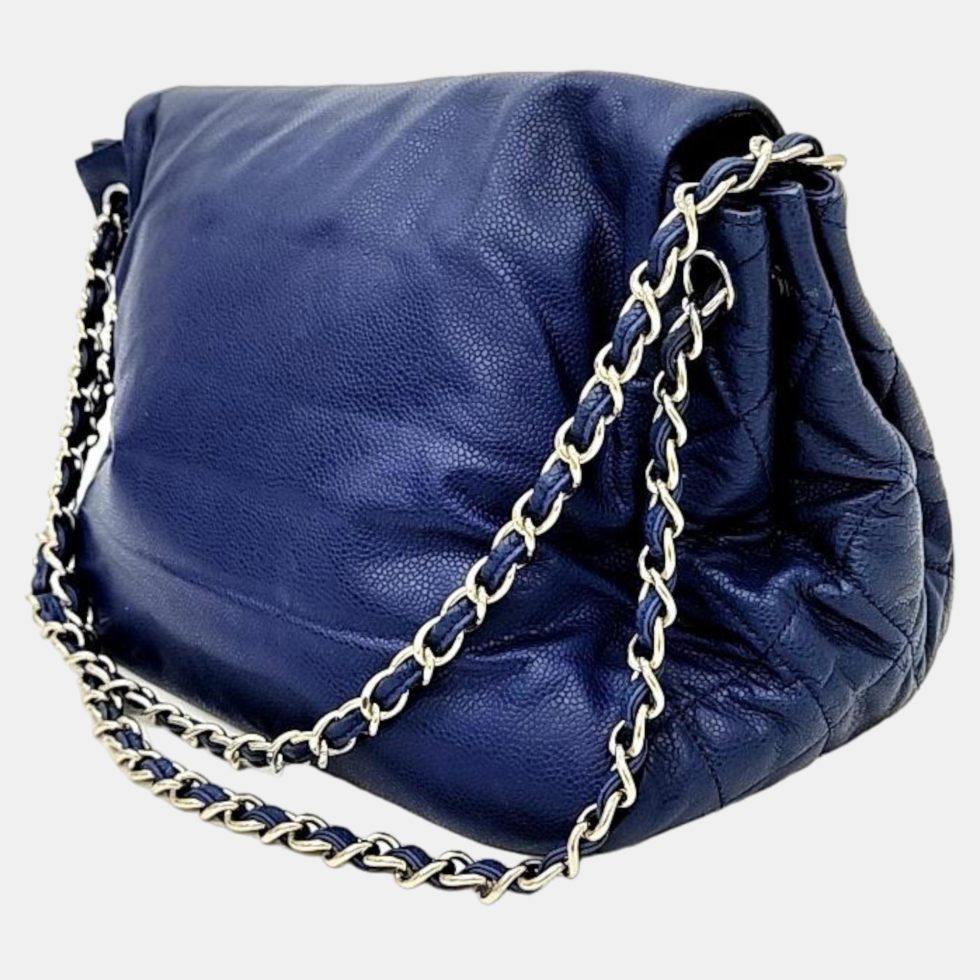

Chanel Blue Leather Timeless Half Moon Shoulder Bag