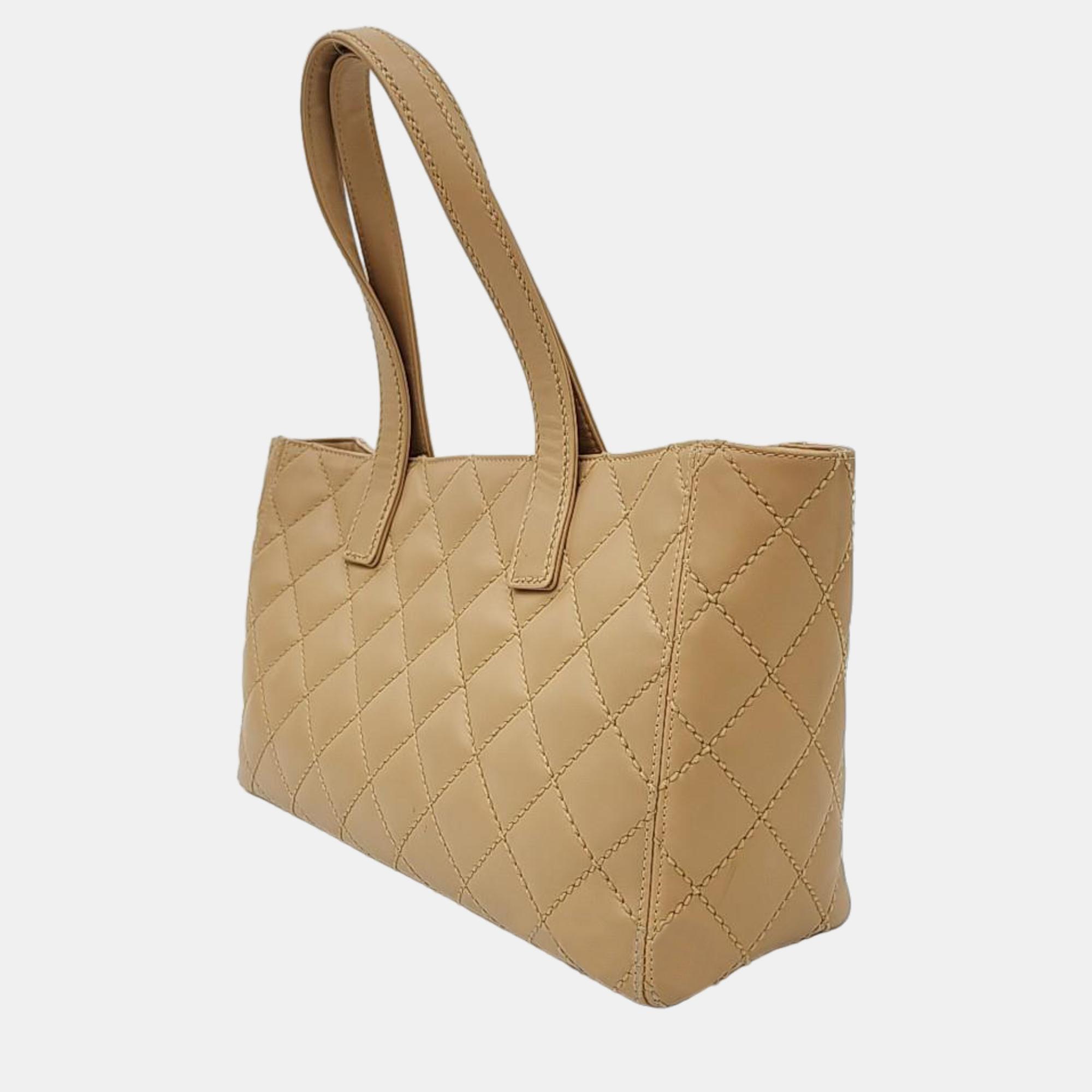 

Chanel Beige Leather Wild Stitch Tote Bag