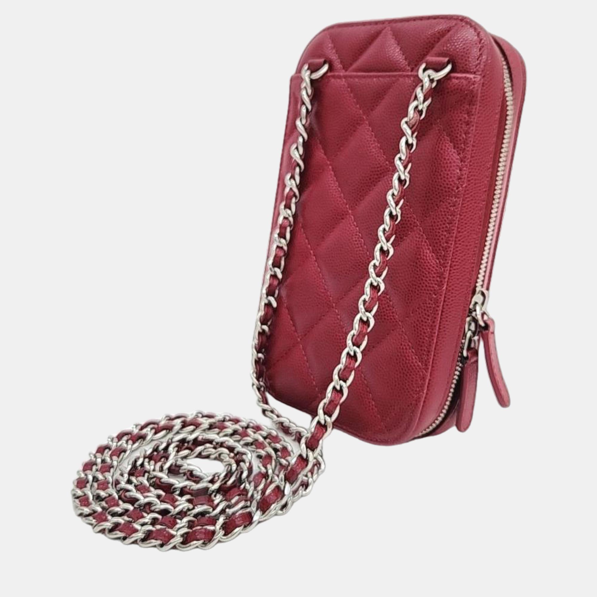 

Chanel Red Caviar Leather CC Phone Holder Shoulder Bag