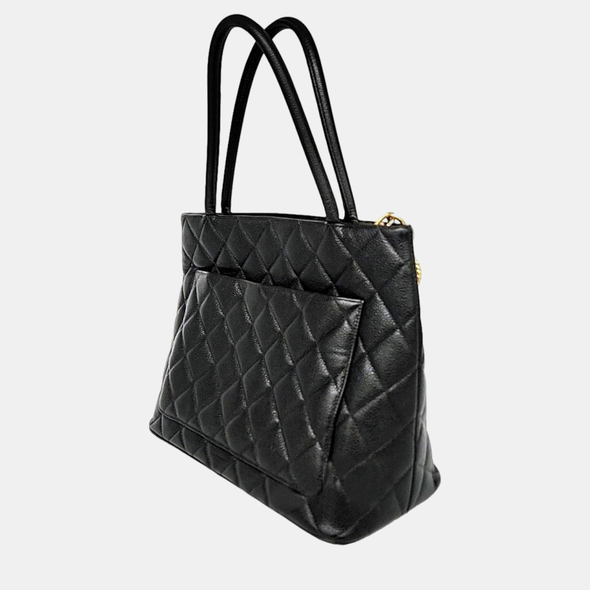 

Chanel Black Caviar Leather Medallion Tote Bag