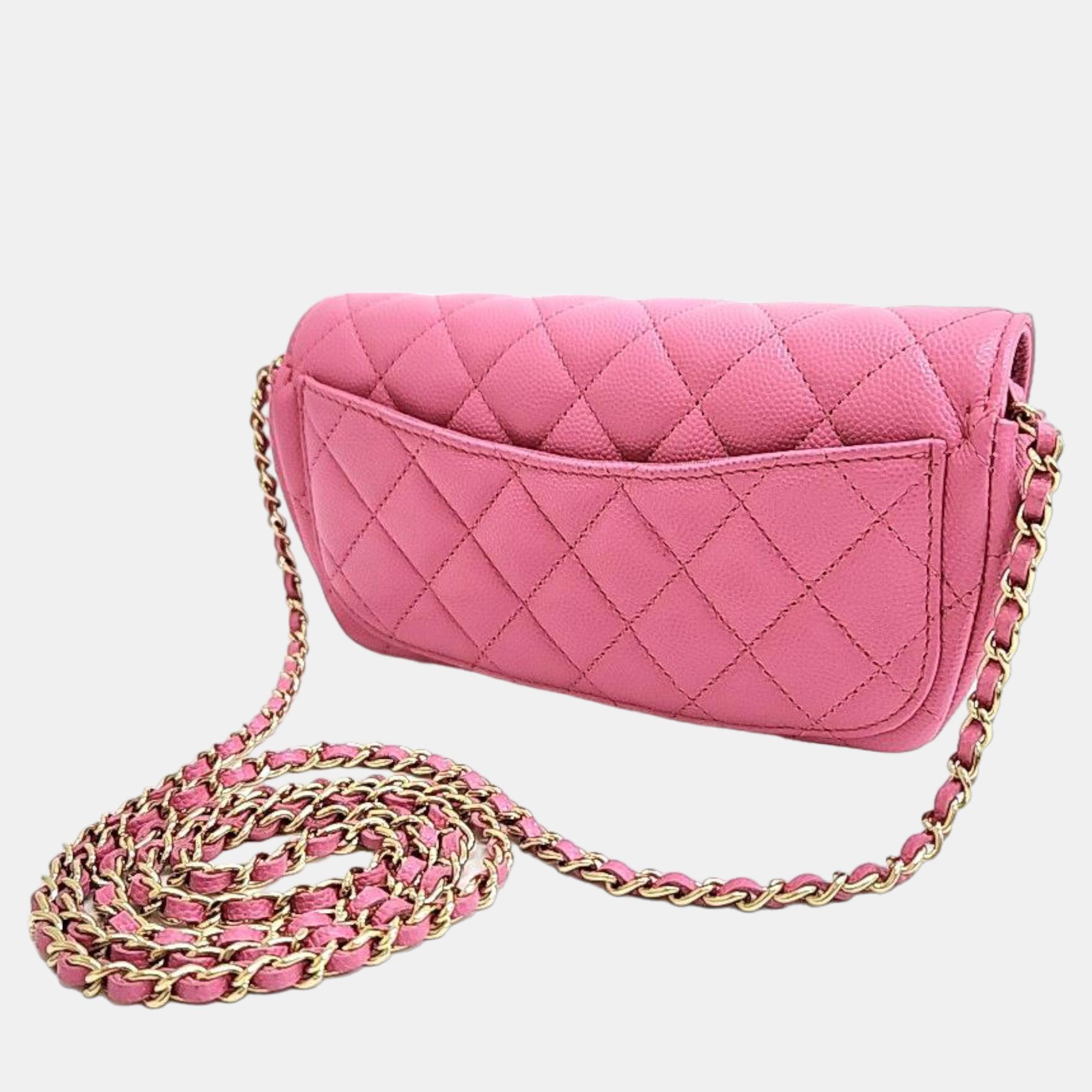 

Chanel Pink Leather Flap Phone Holder Crossbody Bag