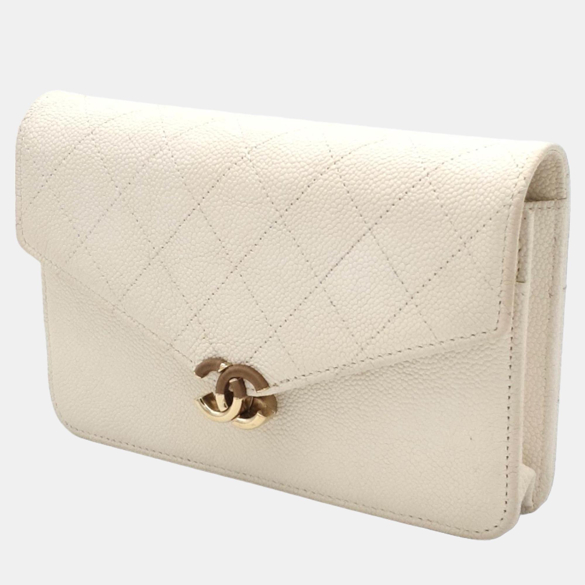 

Chanel White Caviar Leather CC Thread Around Wallet On Chain