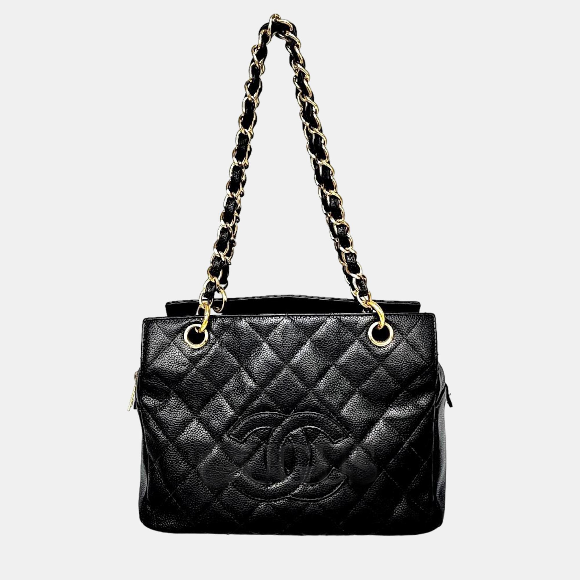 Pre-owned Chanel Black Caviar Leather Cc Timeless Tote Bag