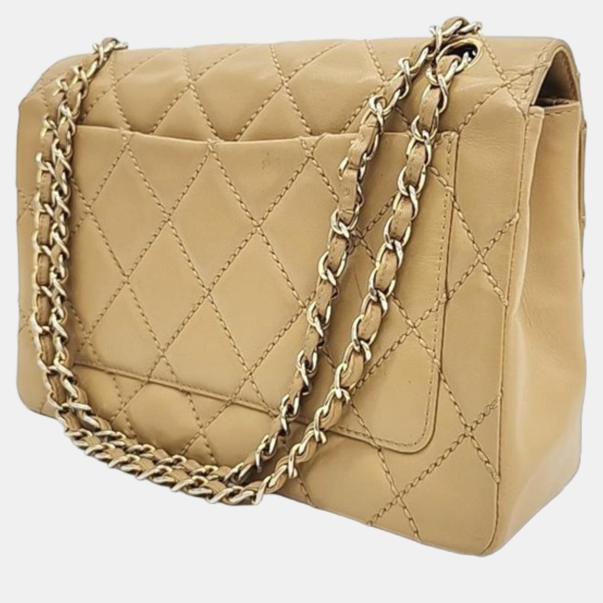 

Chanel Beige Leather Medium Wild Stitch Flap Bag