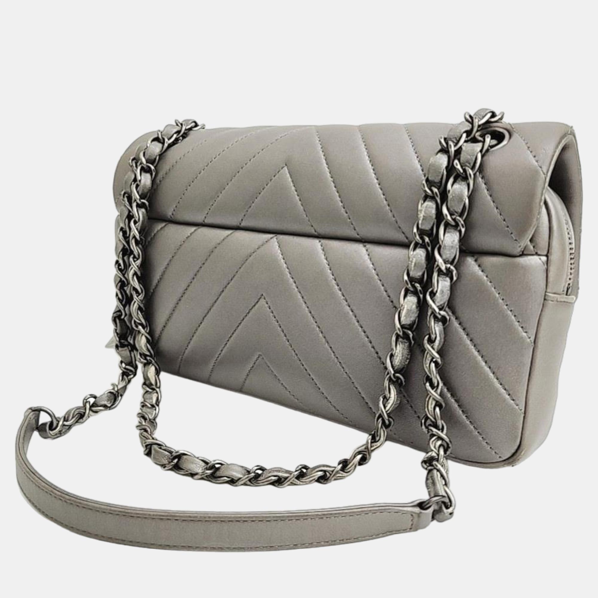 

Chanel Grey Chevron Flap Bag