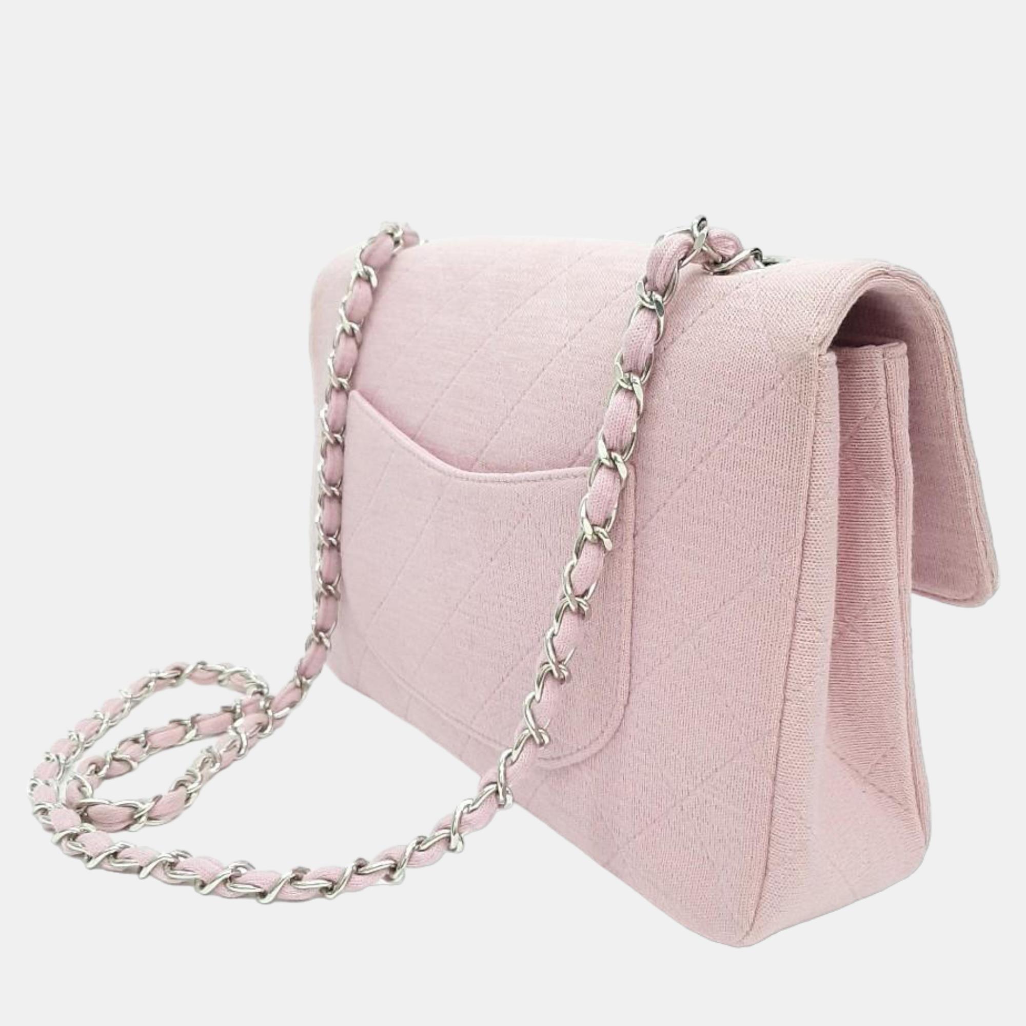 

Chanel Pink Jersey  Classic Single Flap Shoulder Bag