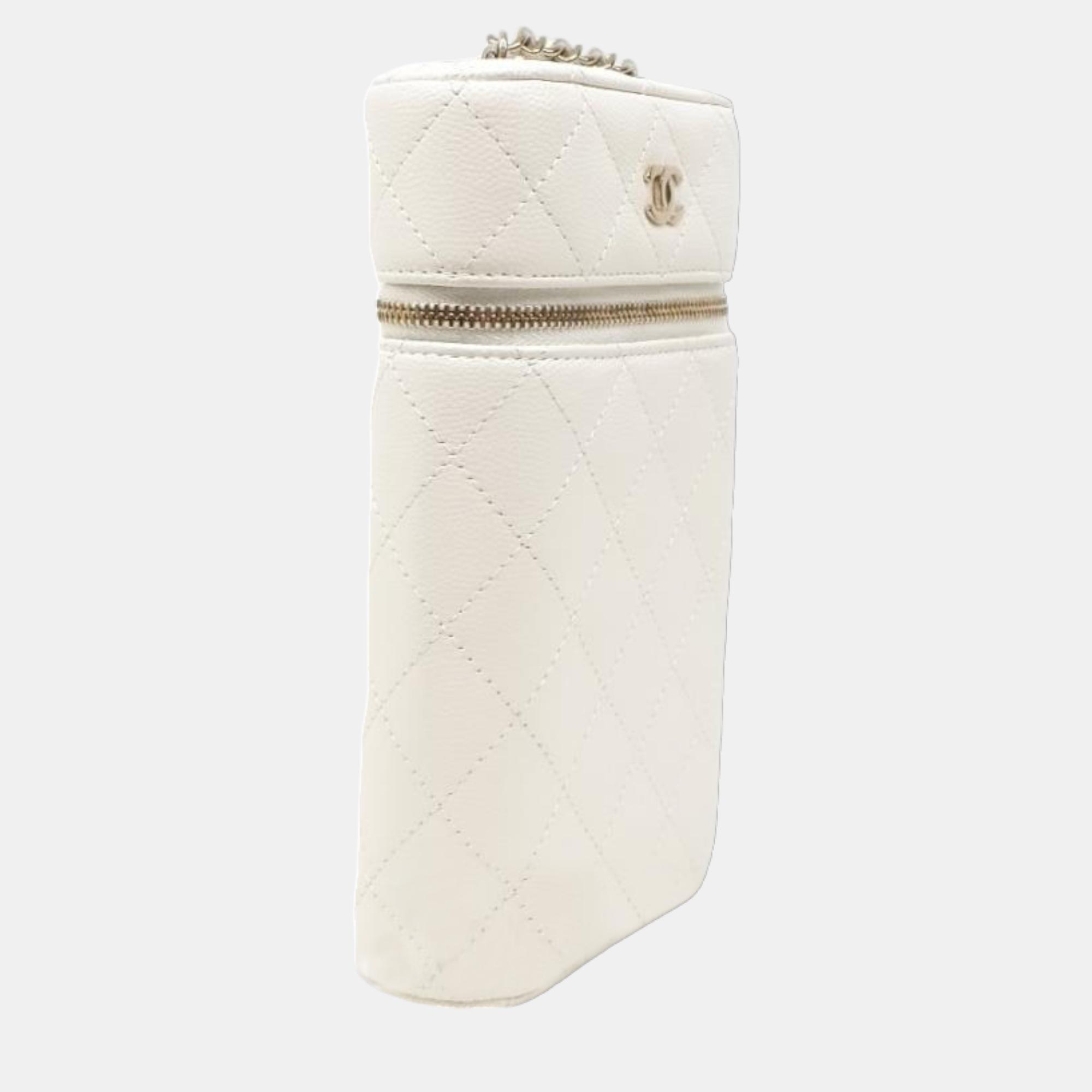 

Chanel White Leather Phone Vanity Case Holder Crossbody Bag