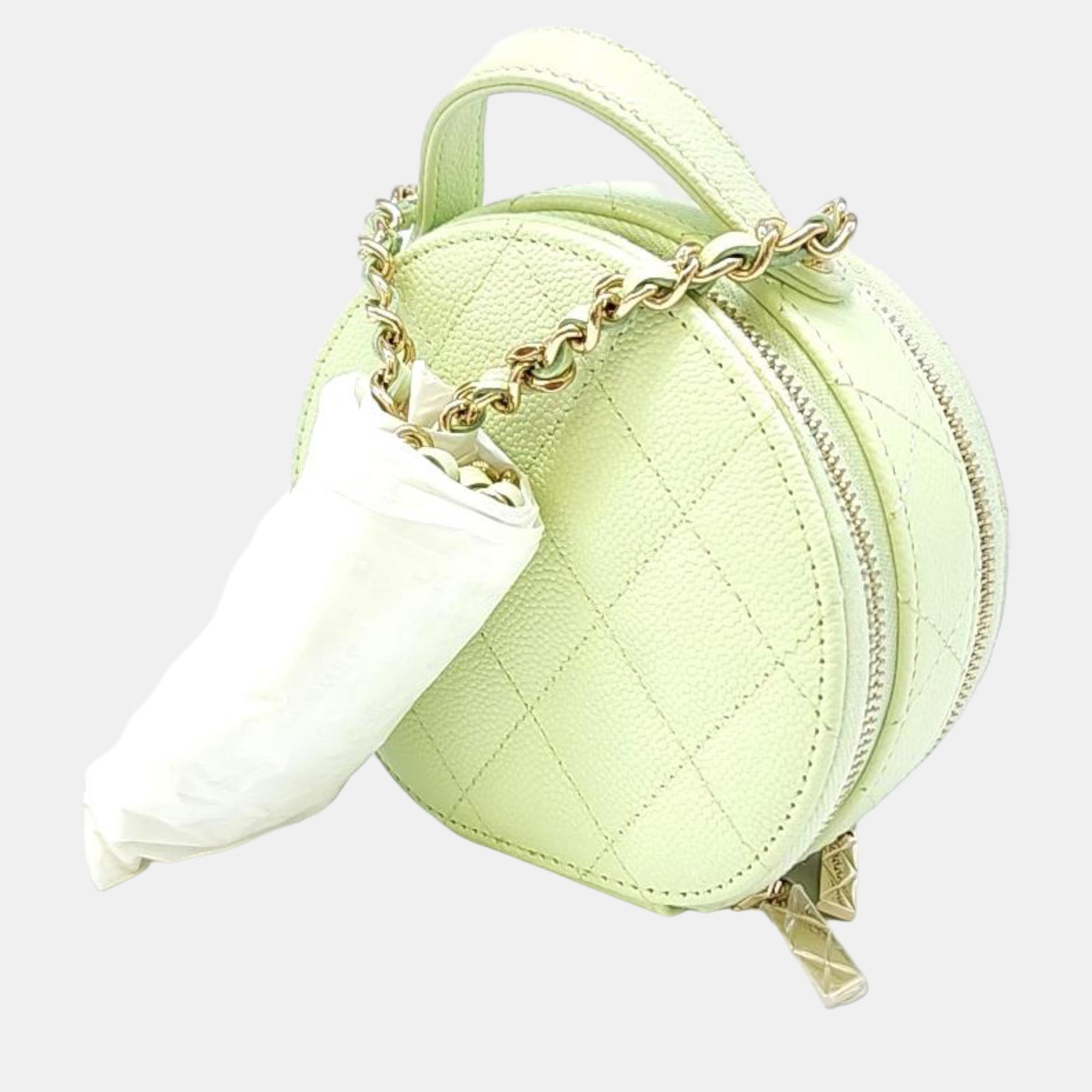 

Chanel Green Caviar Top Handle Round Cross Bag