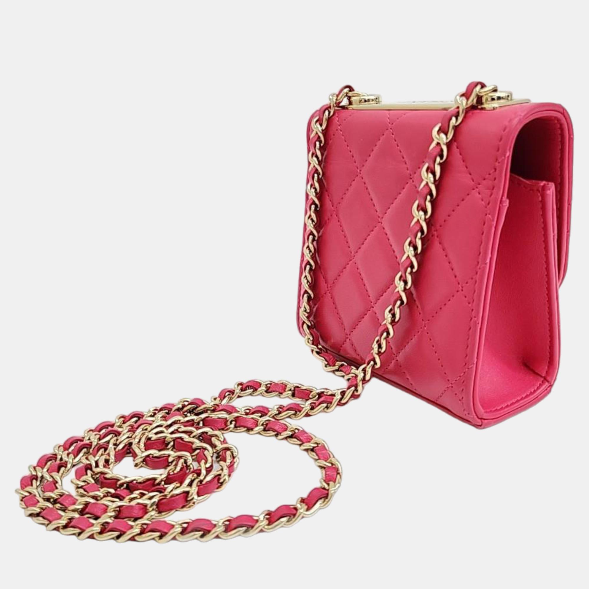 

Chanel Pink Leather Mini Trendy CC Chain Flap Clutch Bag