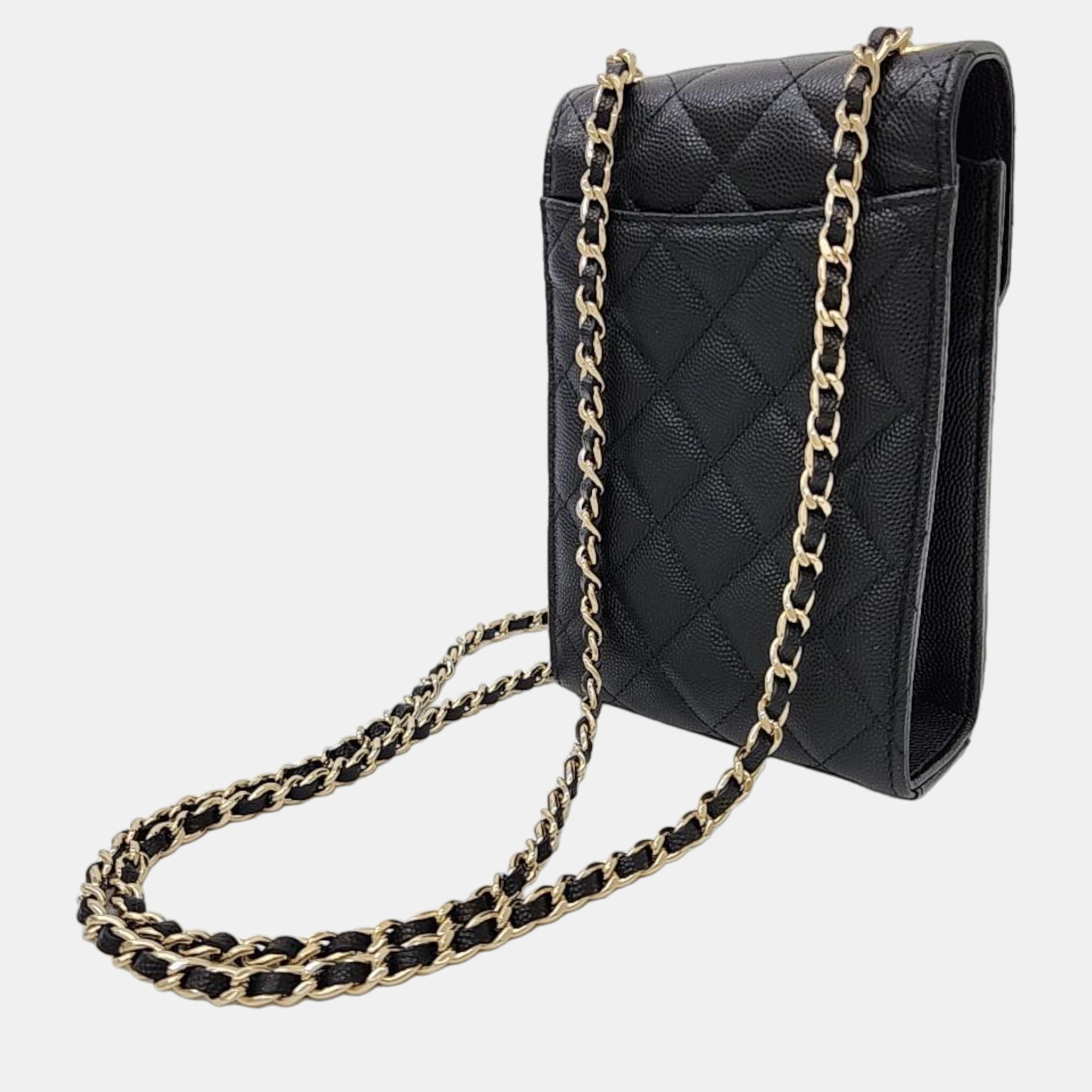 

Chanel Black Leather Phone Holder Crossbody Bag