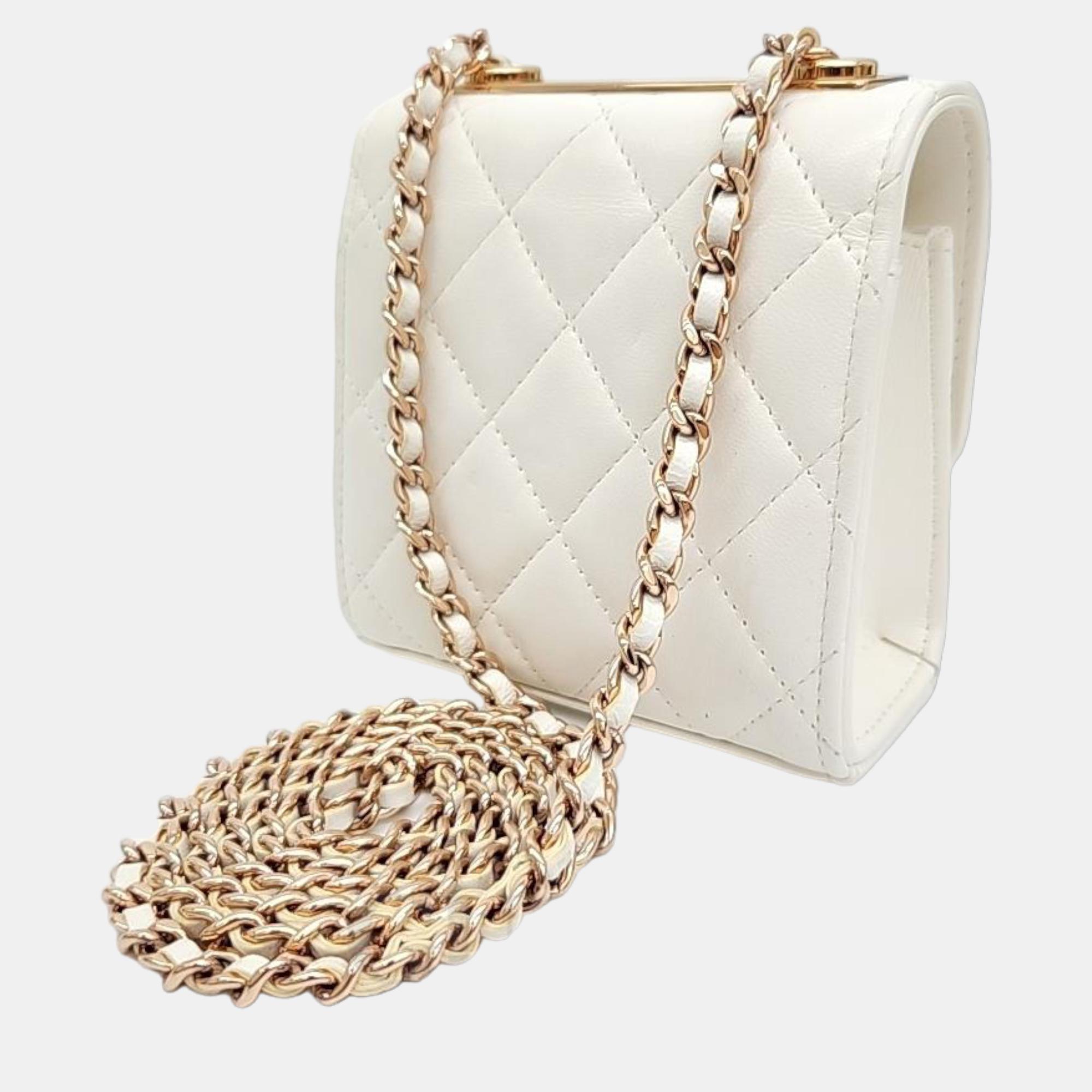 

Chanel White Lambskin Leather Mini Trendy CC Clutch Bag