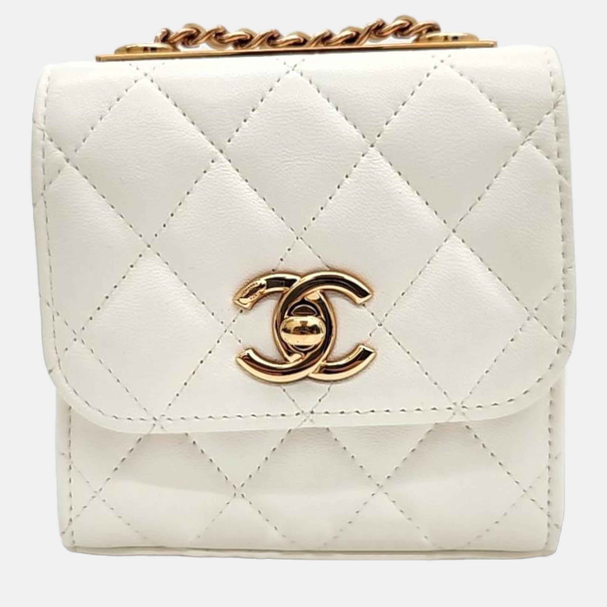 Pre-owned Chanel White Lambskin Leather Mini Trendy Cc Clutch Bag
