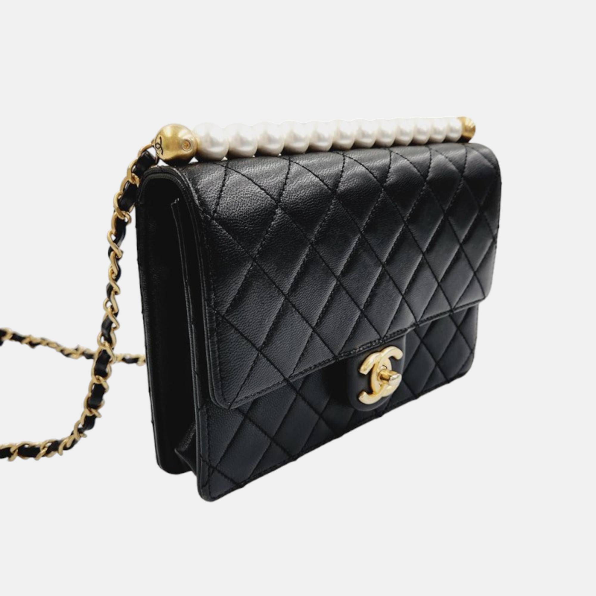 

Chanel Black Leather Medium Chic Pearls Flap Bag
