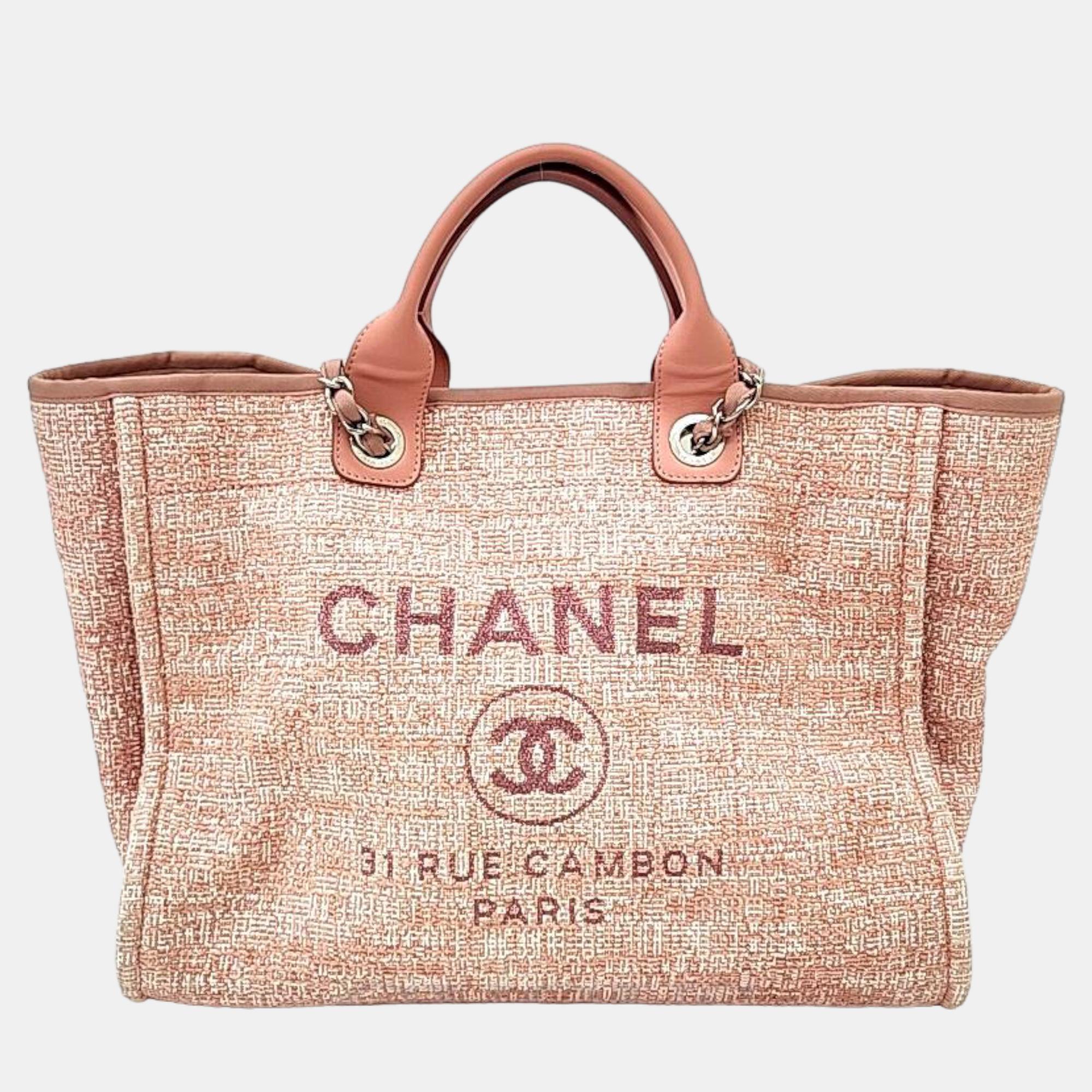 Chanel Pink Canvas Small Deauville Tote Silver Hardware Available