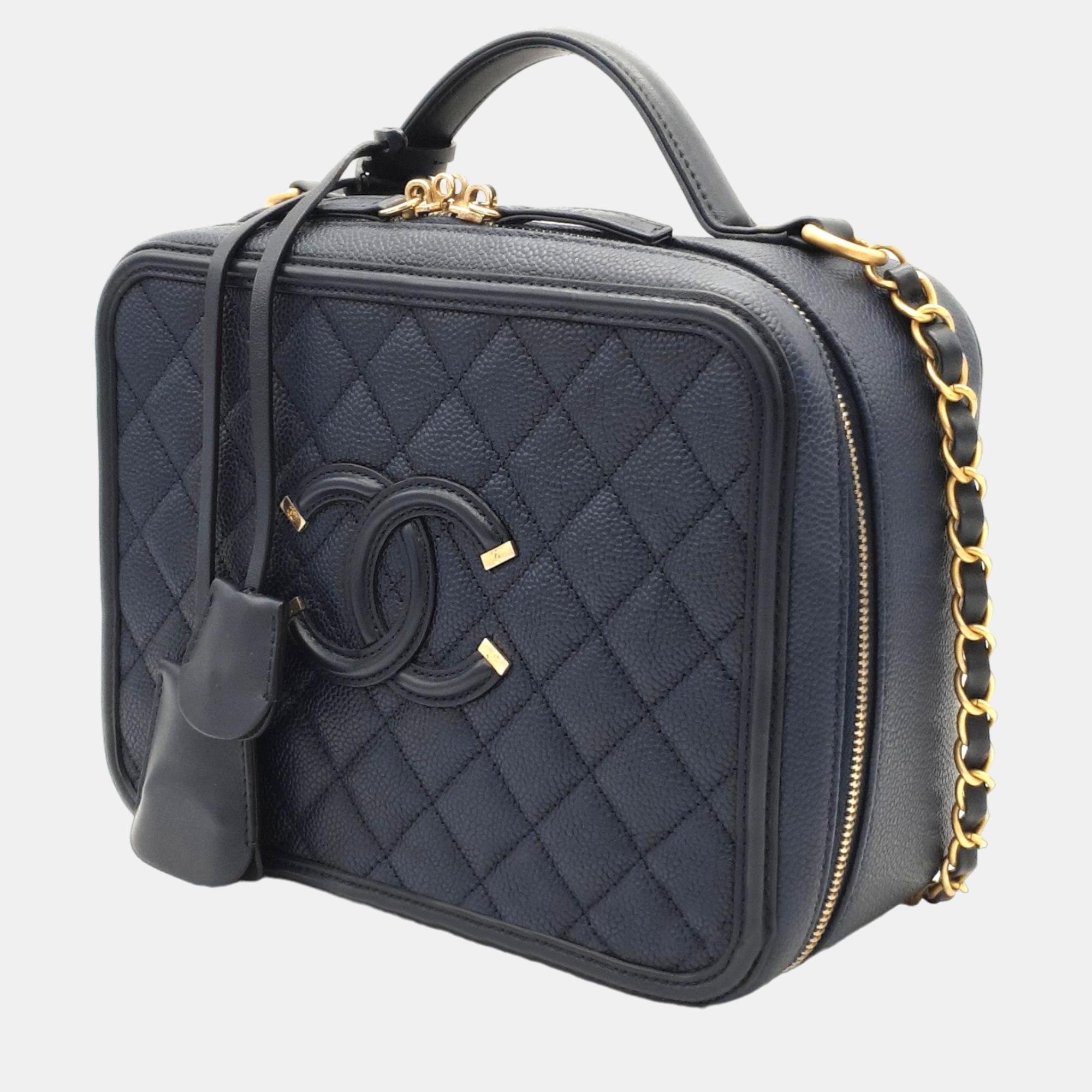 

Chanel Navy Blue Leather  Filigree Vanity Shoulder Bag