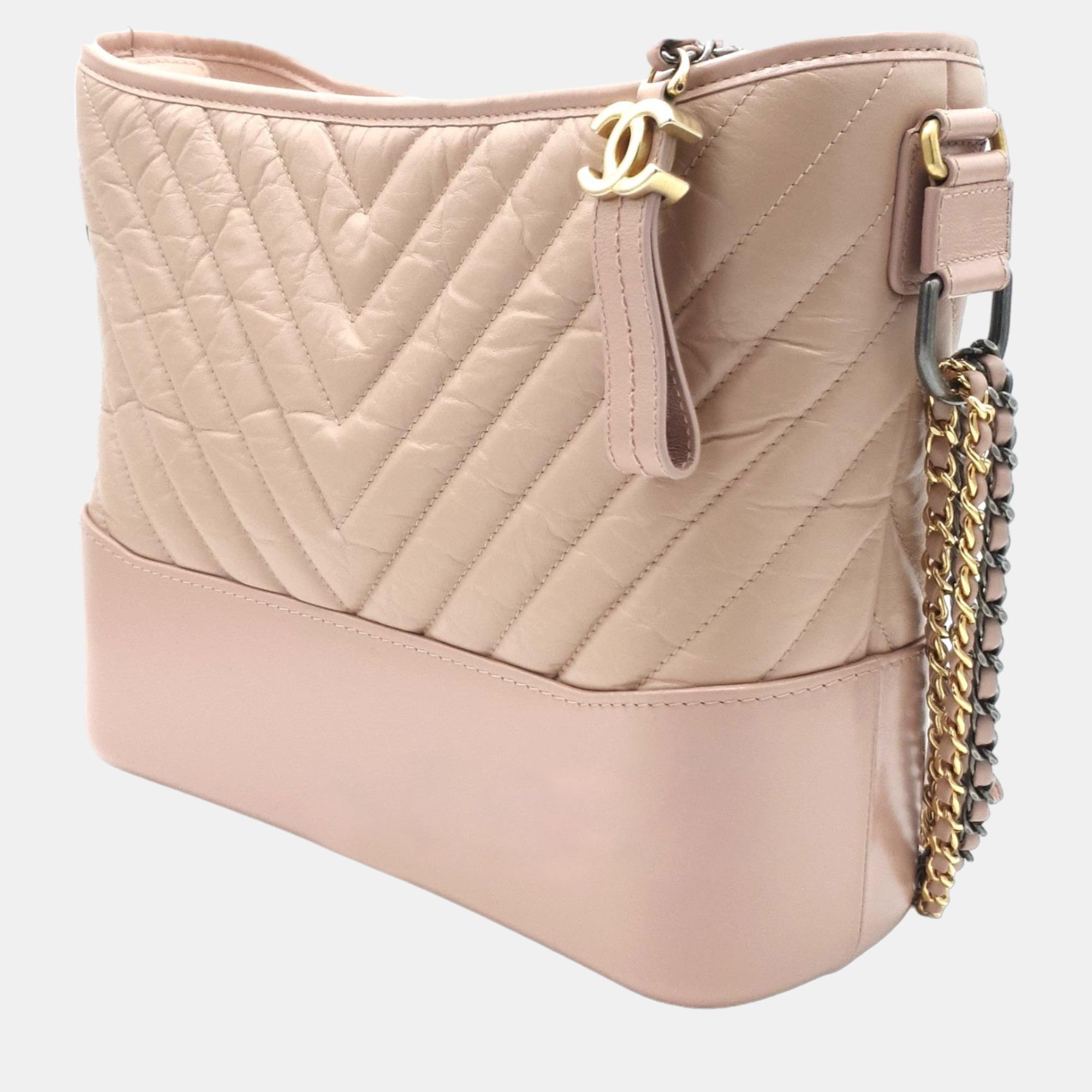 

Chanel Pink Leather  Gabrielle Chevron Shoulder Bag