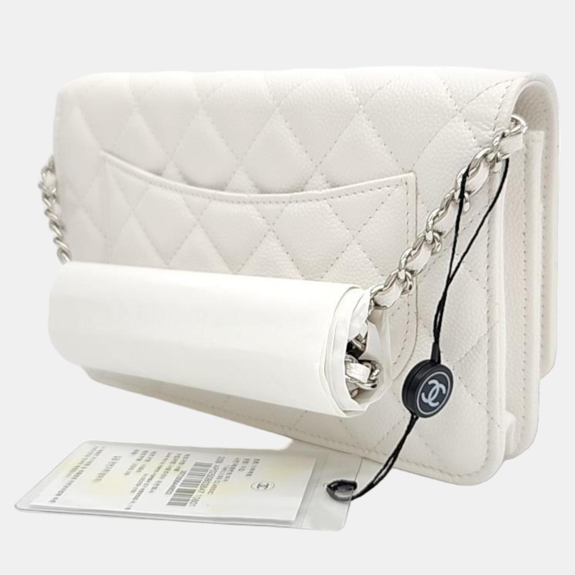 

Chanel White Caviar Leather CC Wallet On Chain