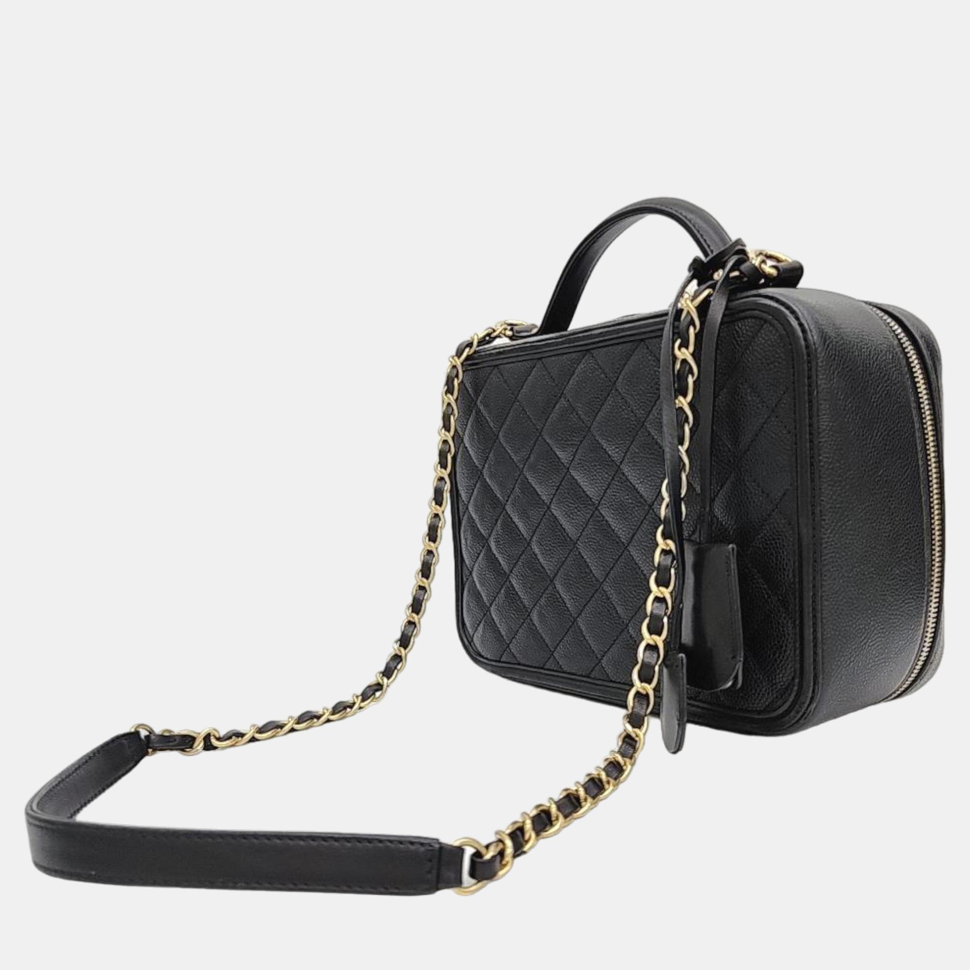 

Chanel Black Leather  Filigree Shoulder Bag