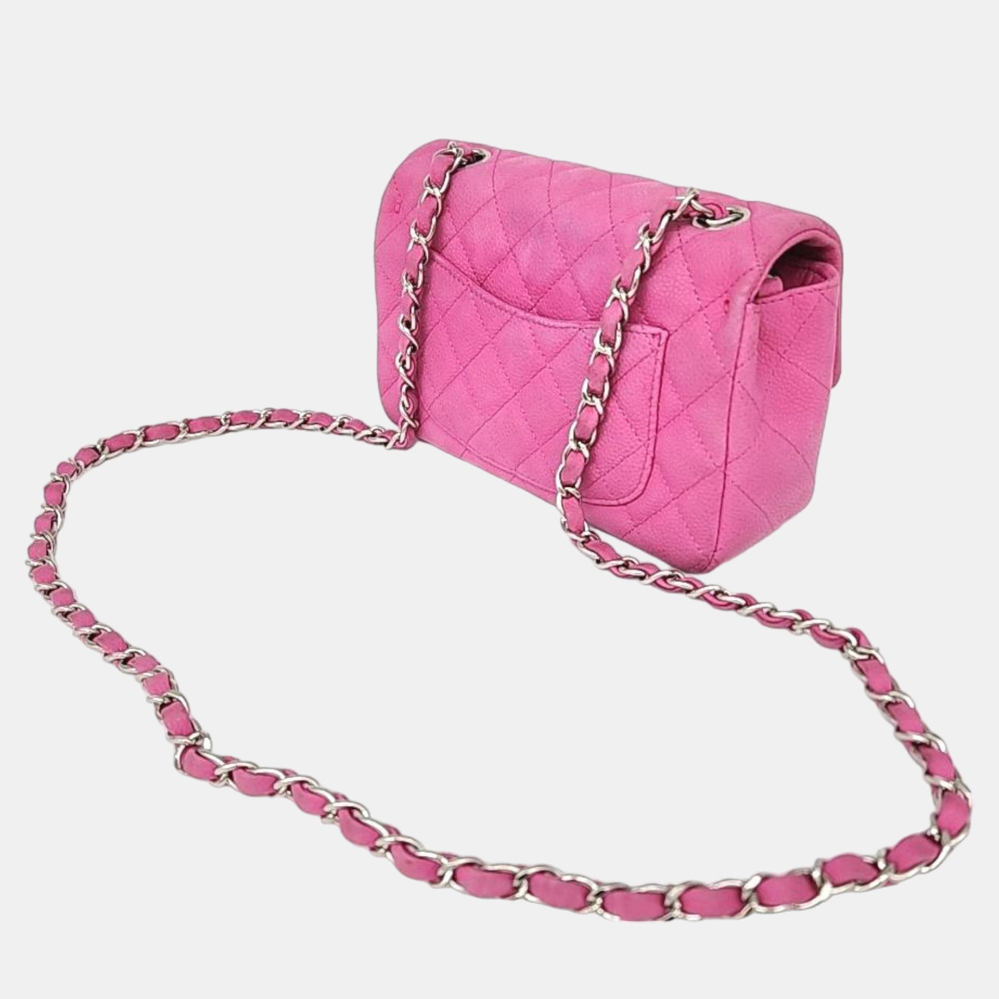 

Chanel Pink Caviar Leather Mini Rectangular Easy Flap Shoulder Bag