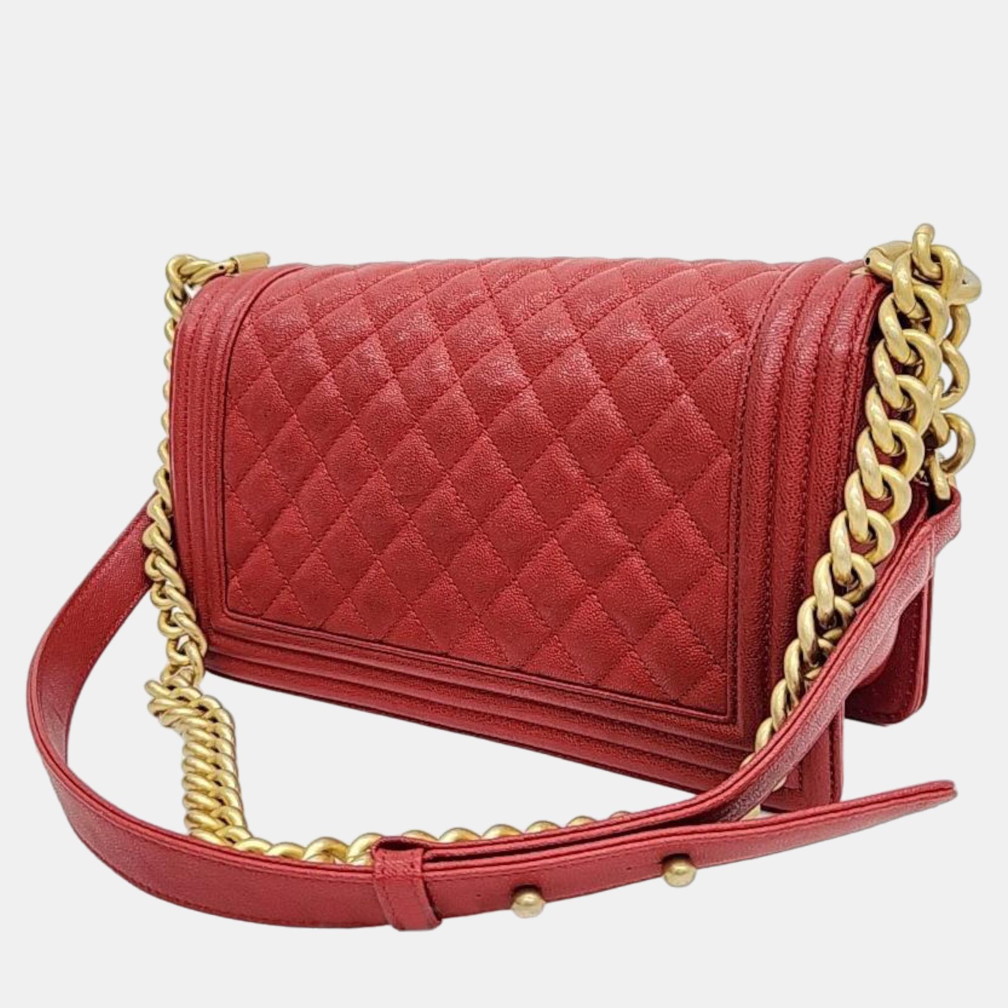

Chanel Red Quilted Caviar Leather  Boy Shoulder Bag