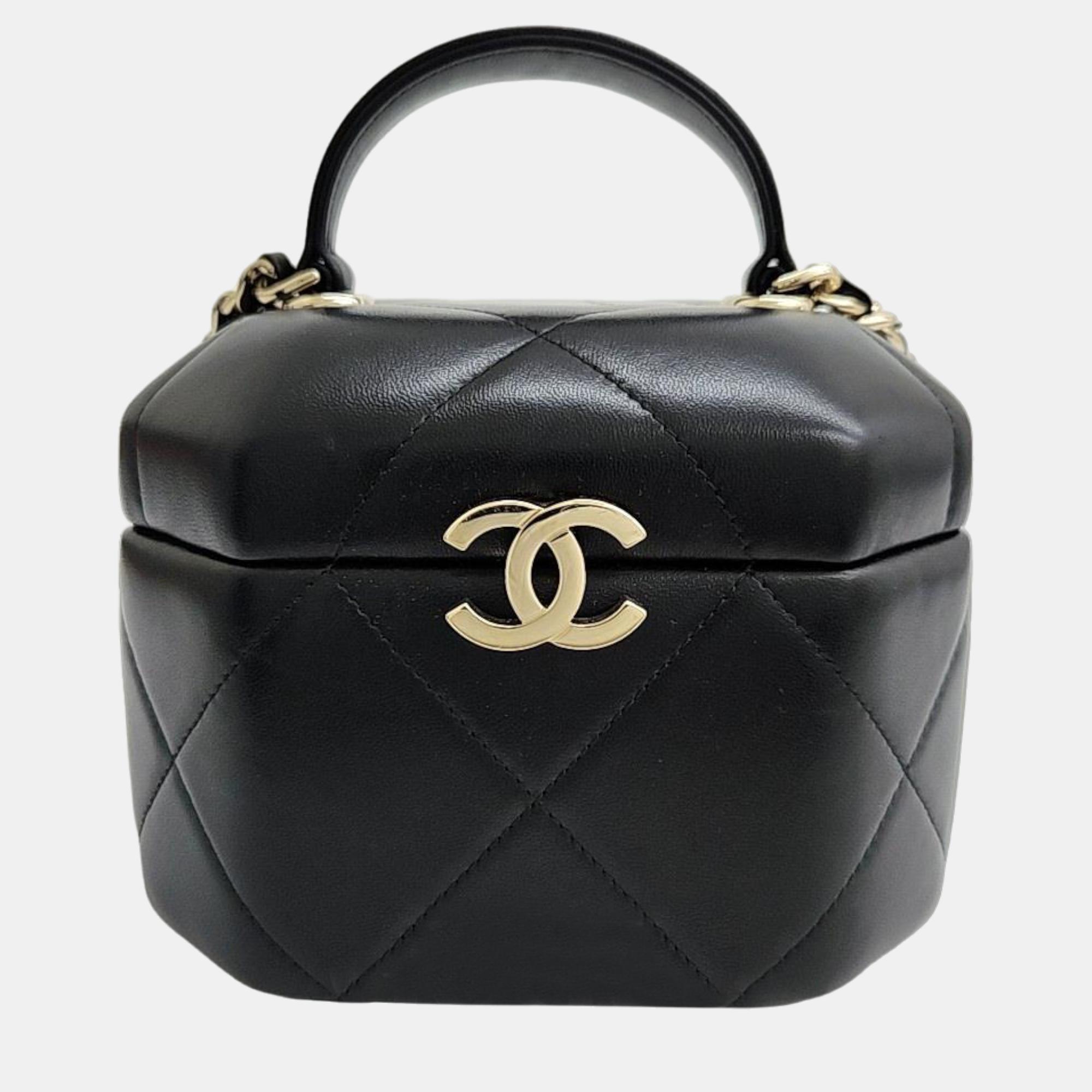 

Chanel Black Lambskin Leather Top Handle Cosmetic Bag