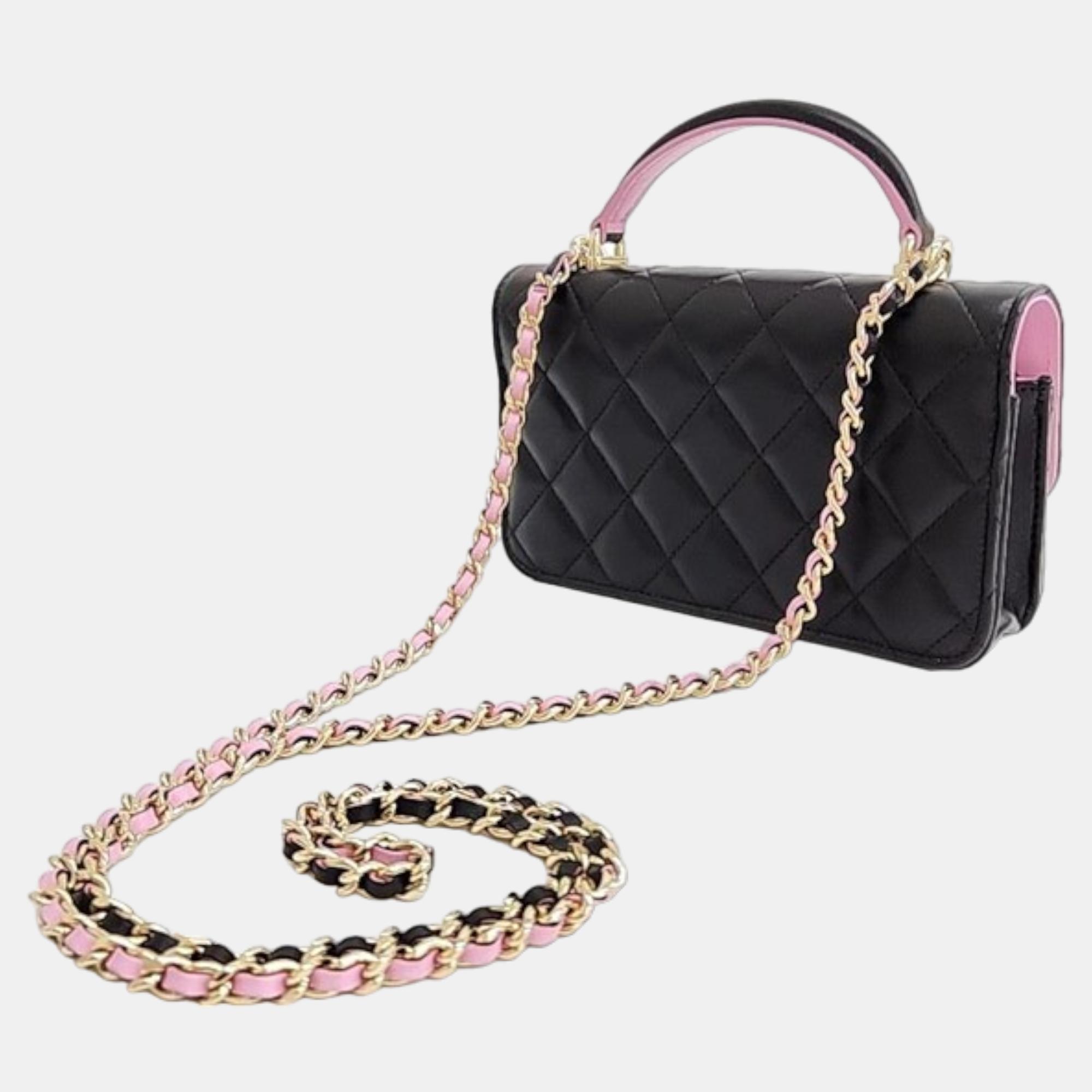 

Chanel Black Leather Top Handle CC Wallet On Chain
