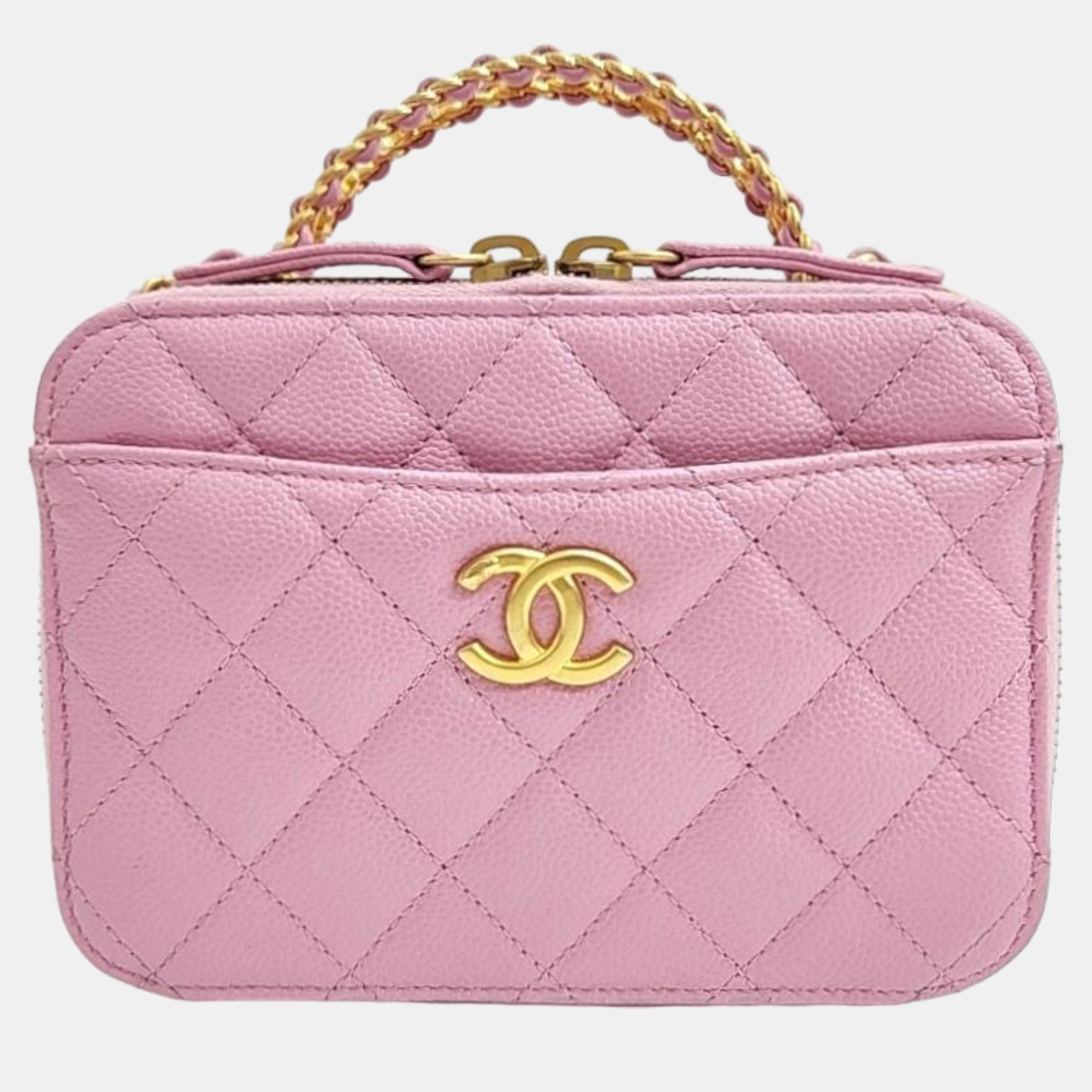 

Chanel Purple Leather Pick Me Up Handle Logo Caviar Vanity Case Clutch Bag