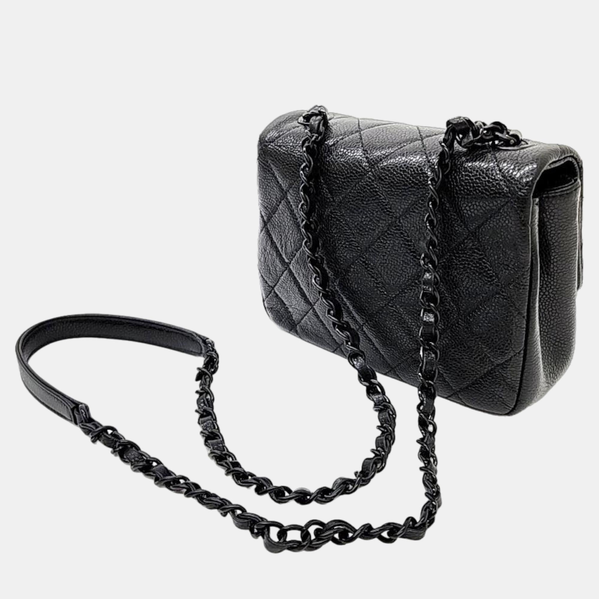 

Chanel Black Leather Mini Square Flap Bag