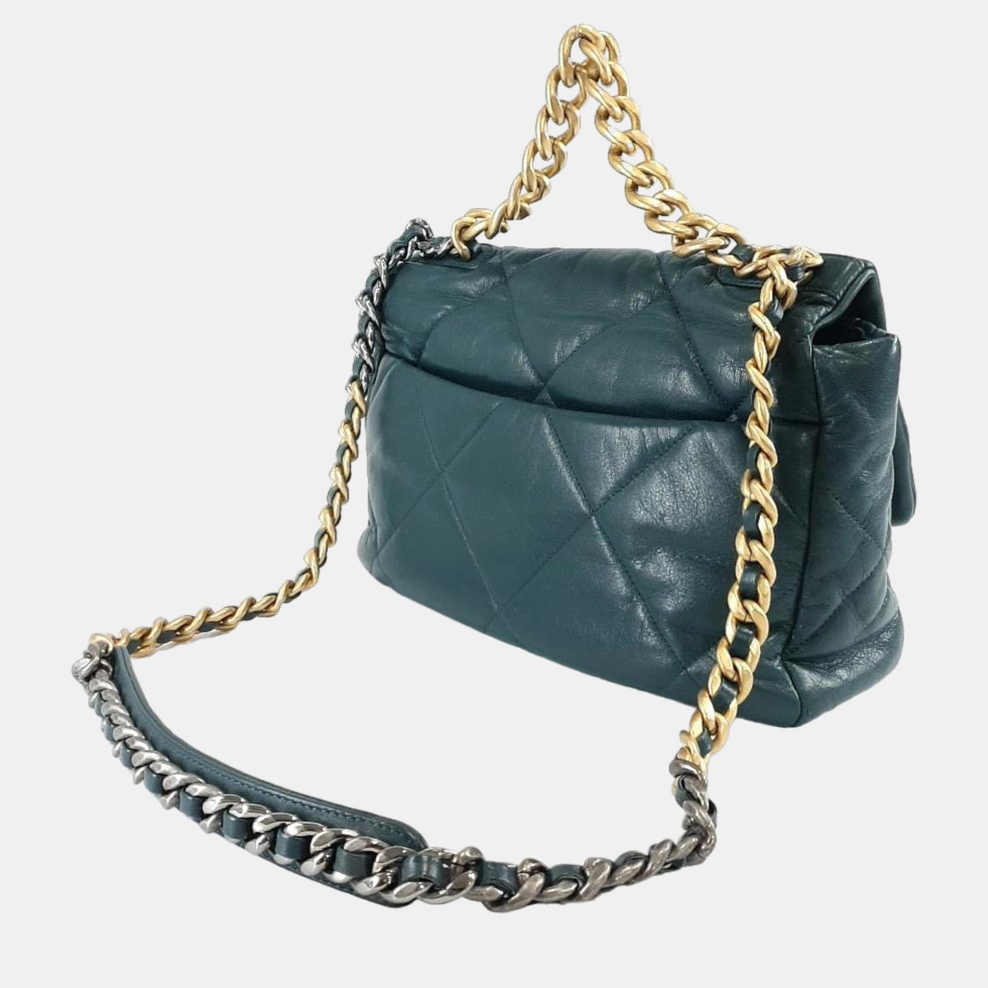 

Chanel Green Leather Large 19 Flap Shoulder Bag