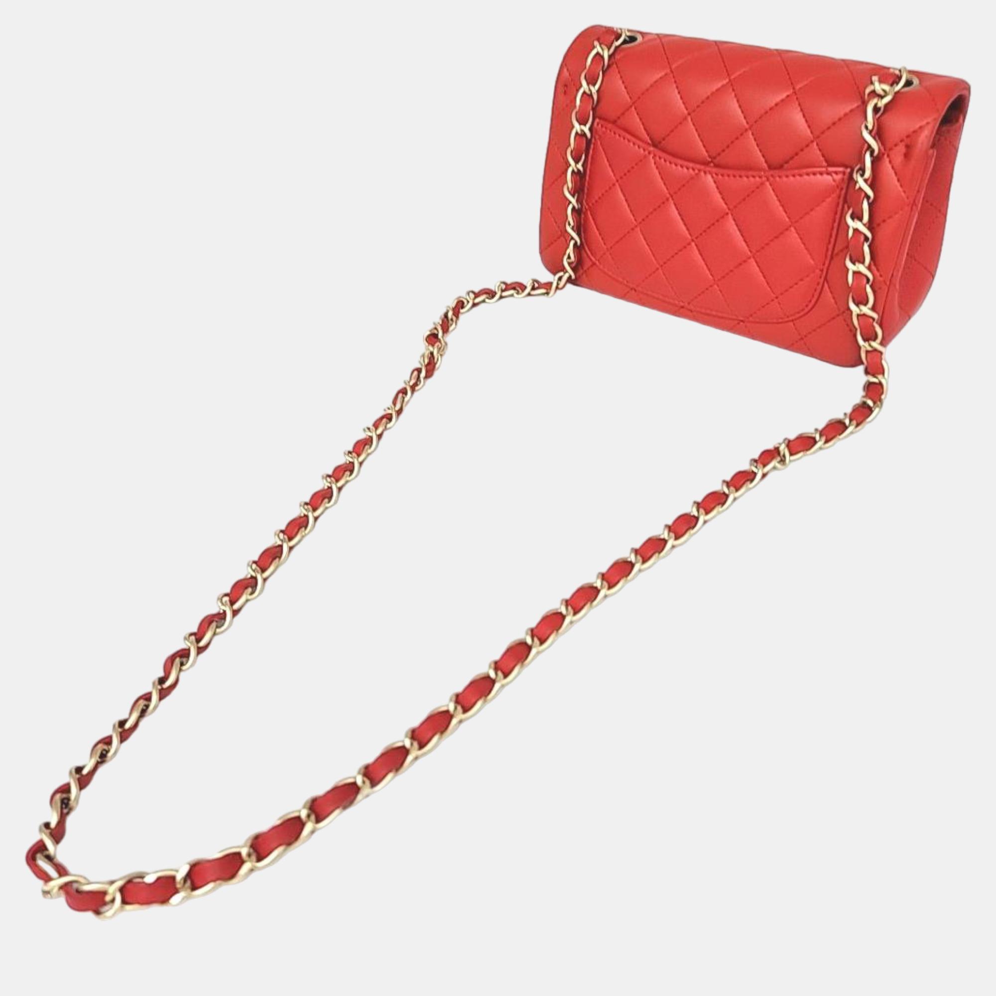 

Chanel Red Leather Classic Rectangular Mini Flap Bag