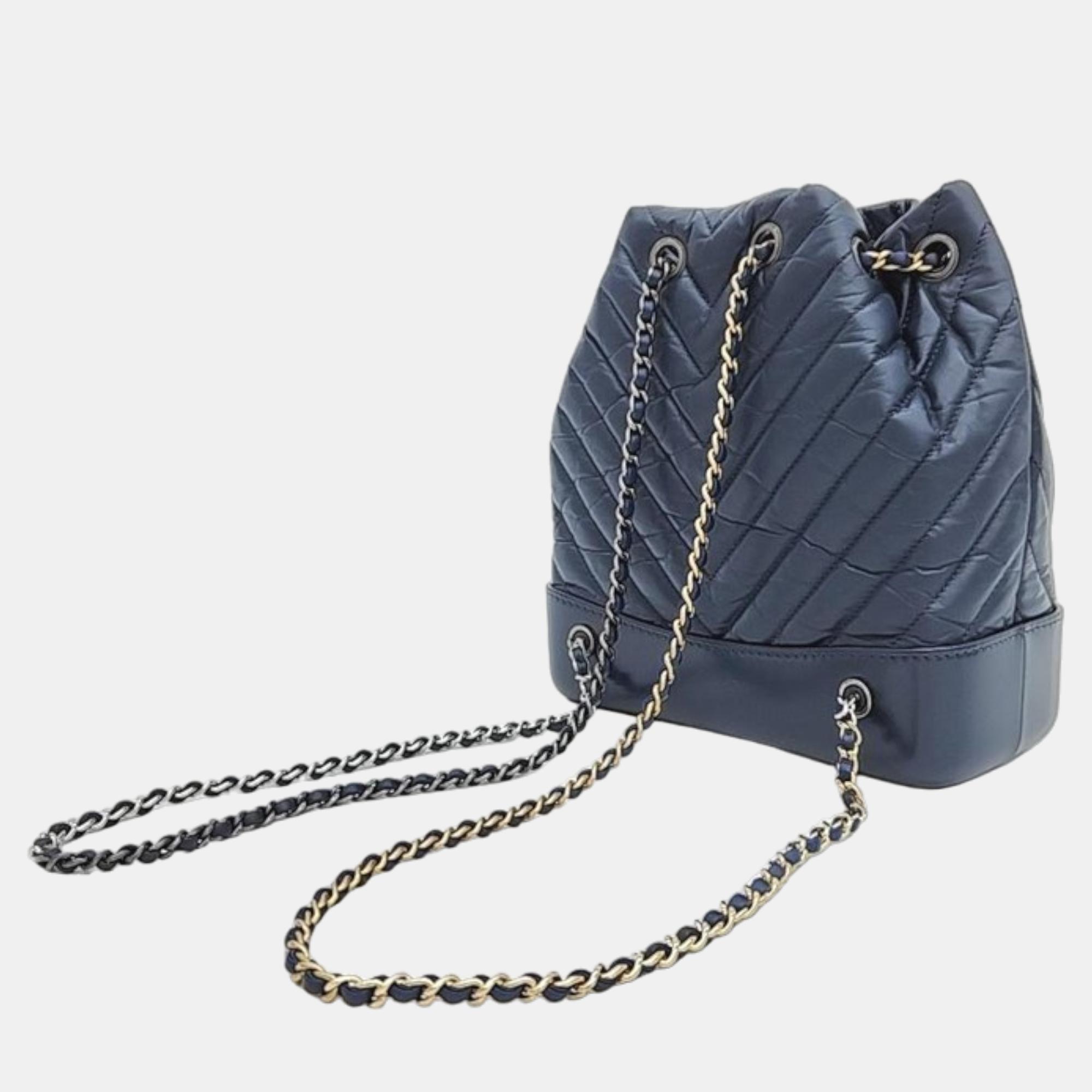 

Chanel Blue Leather  Chevron Gabrielle Backpack