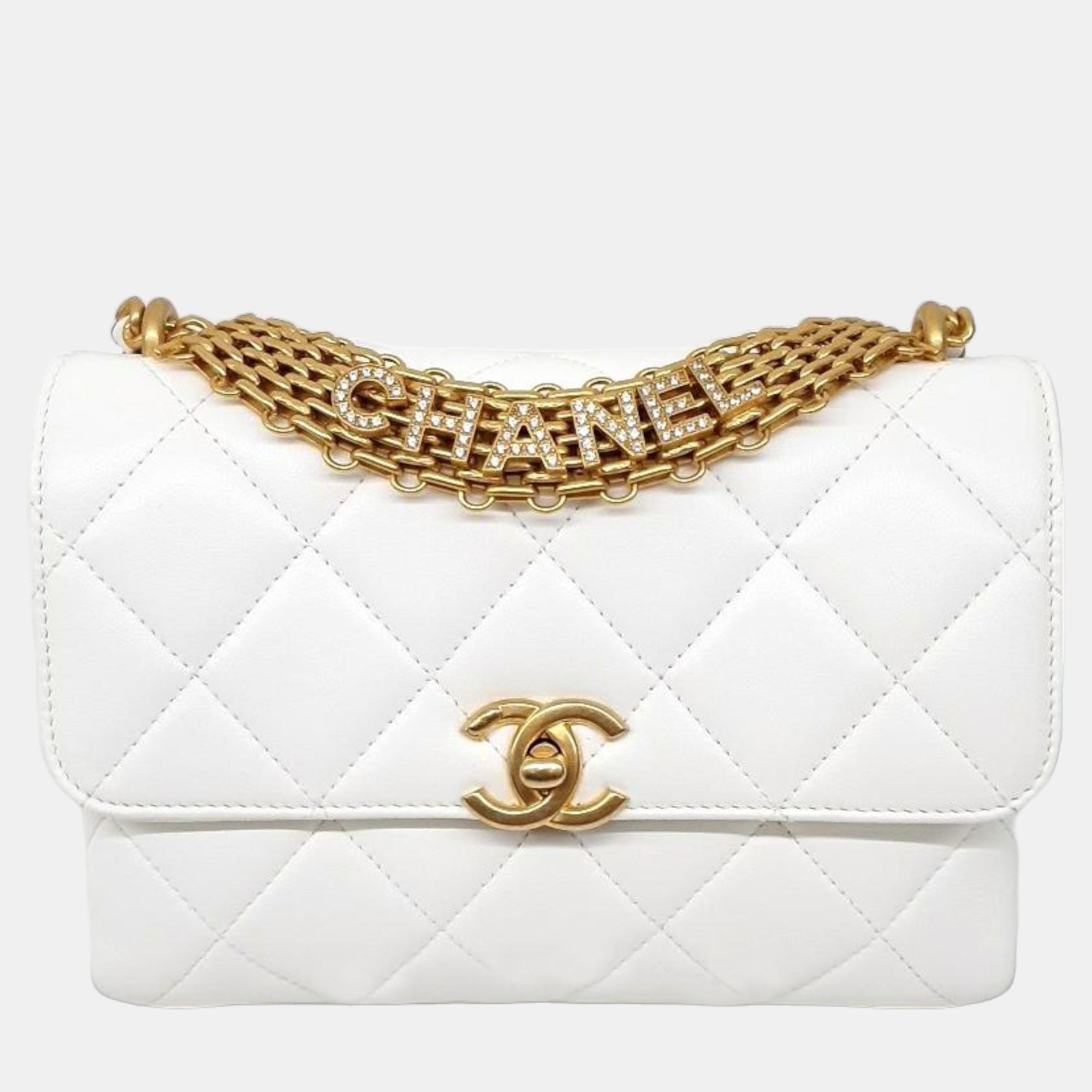 

Chanel White Leather Perfect Fit Flap Bag