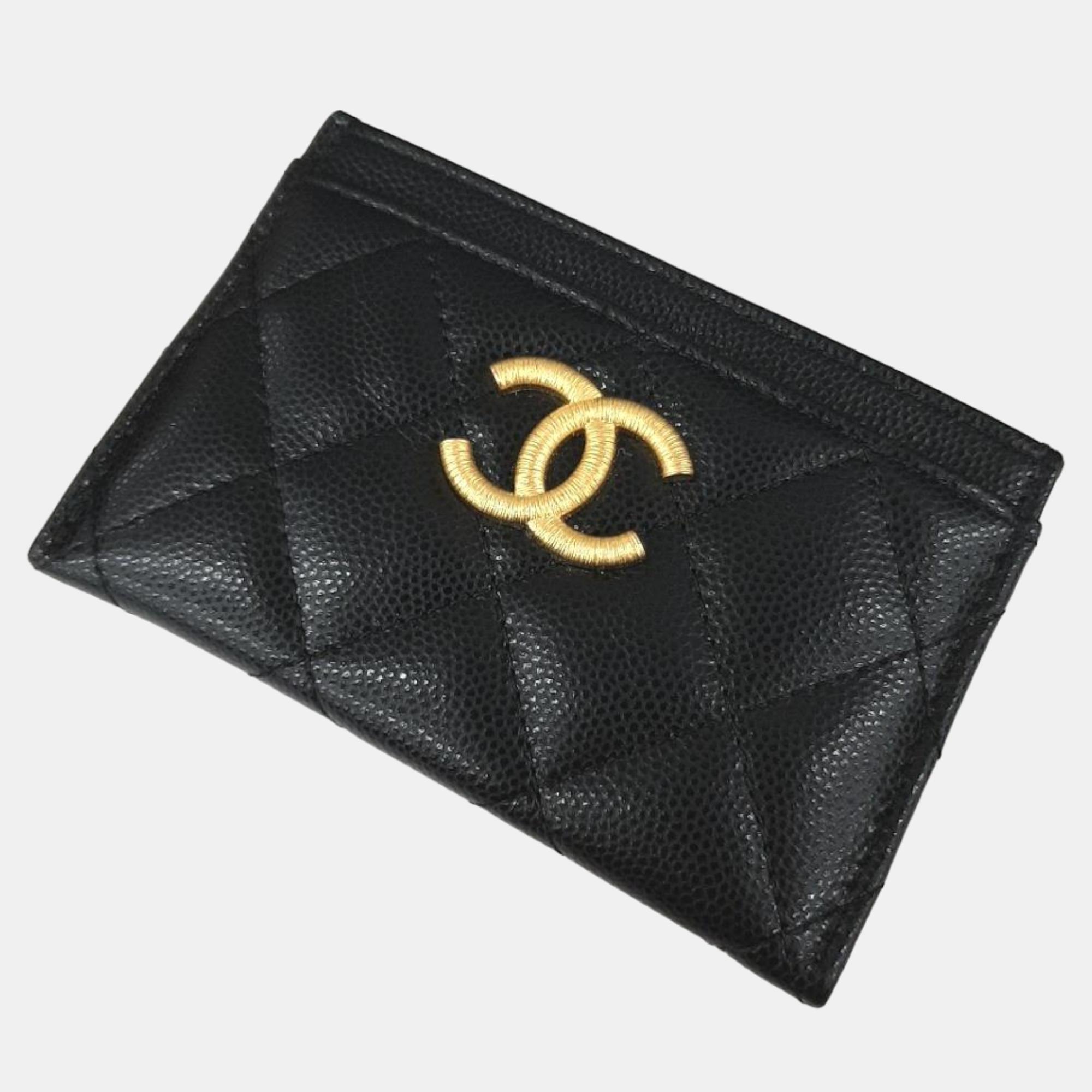 

Chanel Black Caviar Leather Logo Card CC Wallet