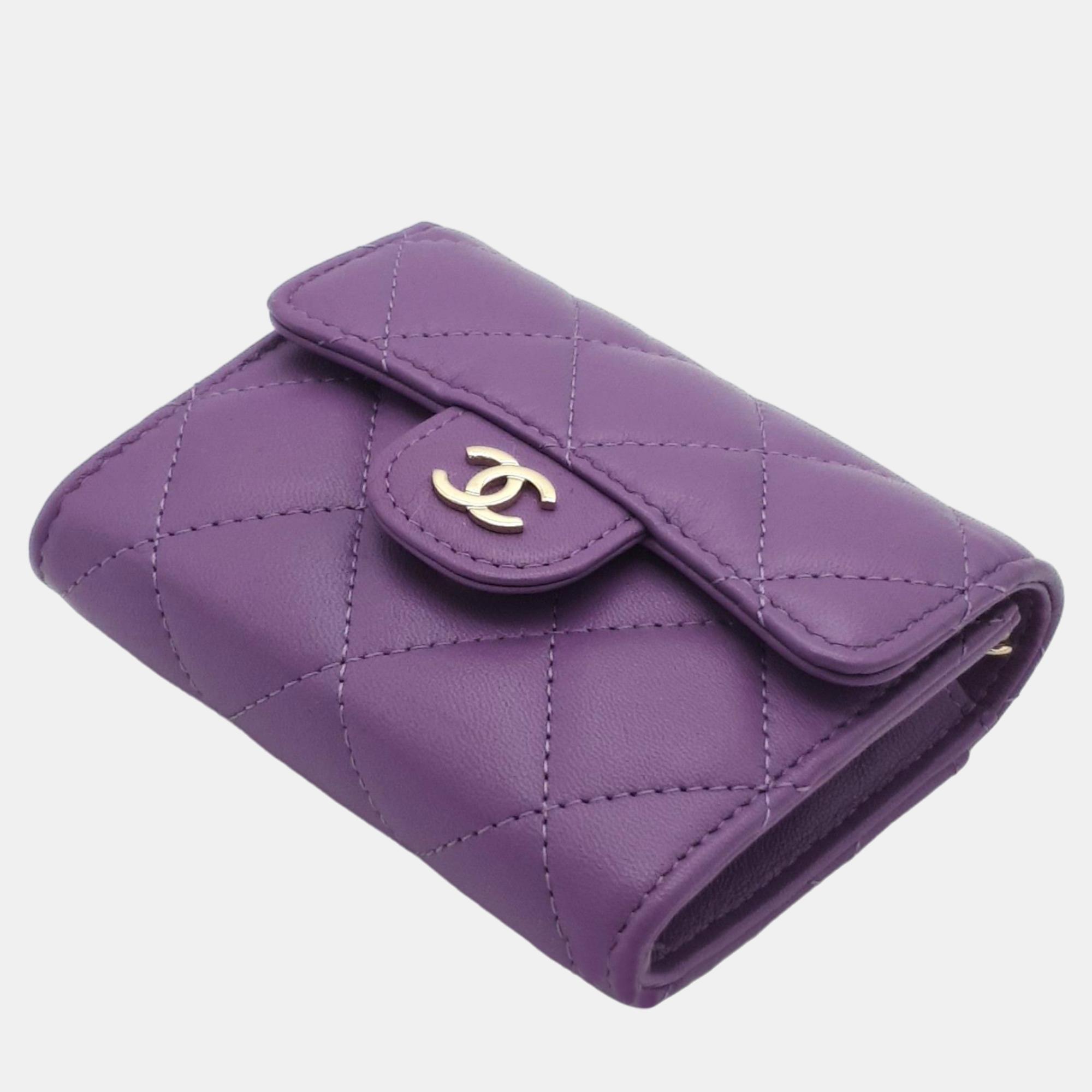 Chanel classic best sale card holder purple