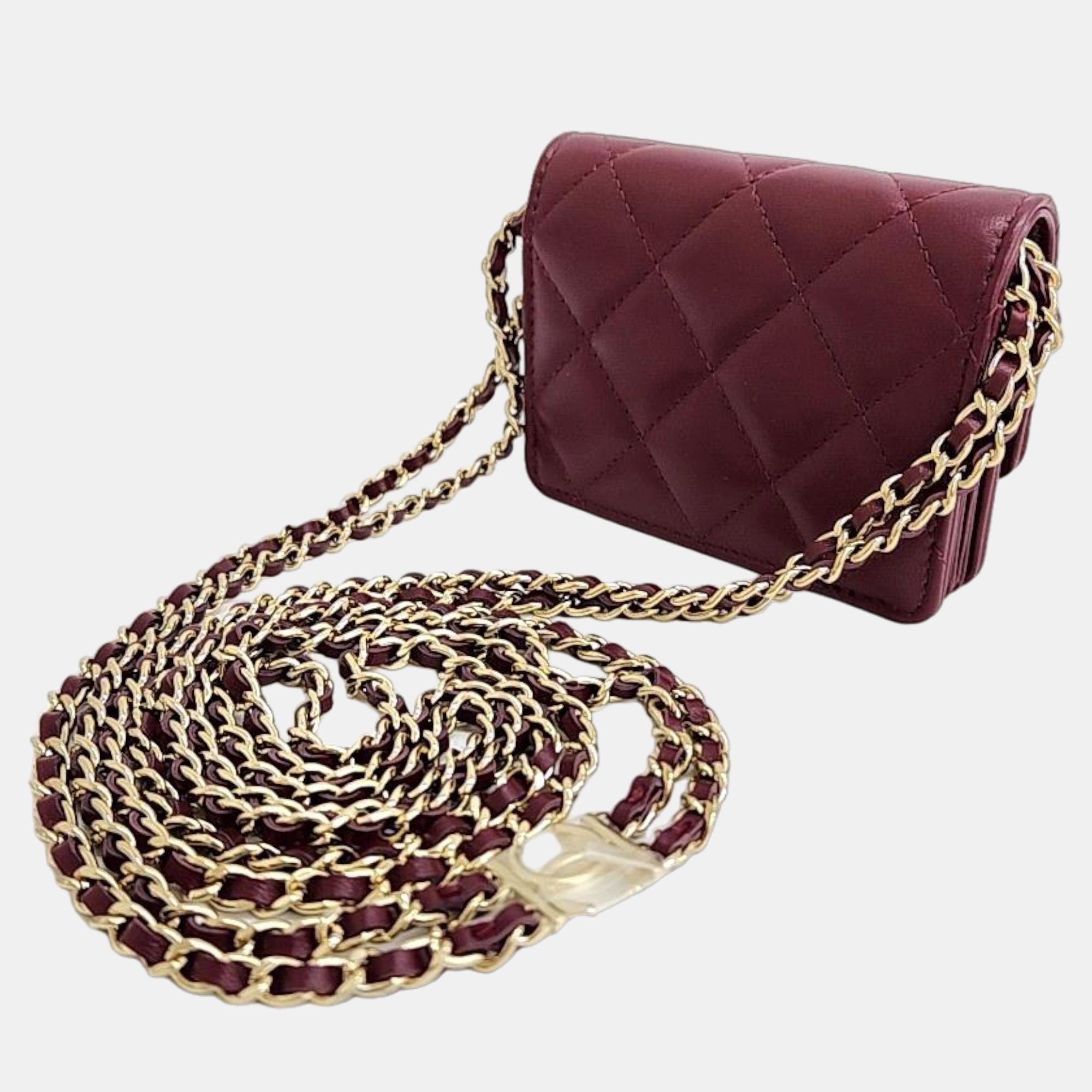 

Chanel Burgundy Lambskin Leather CC Chain Accordion Wallet