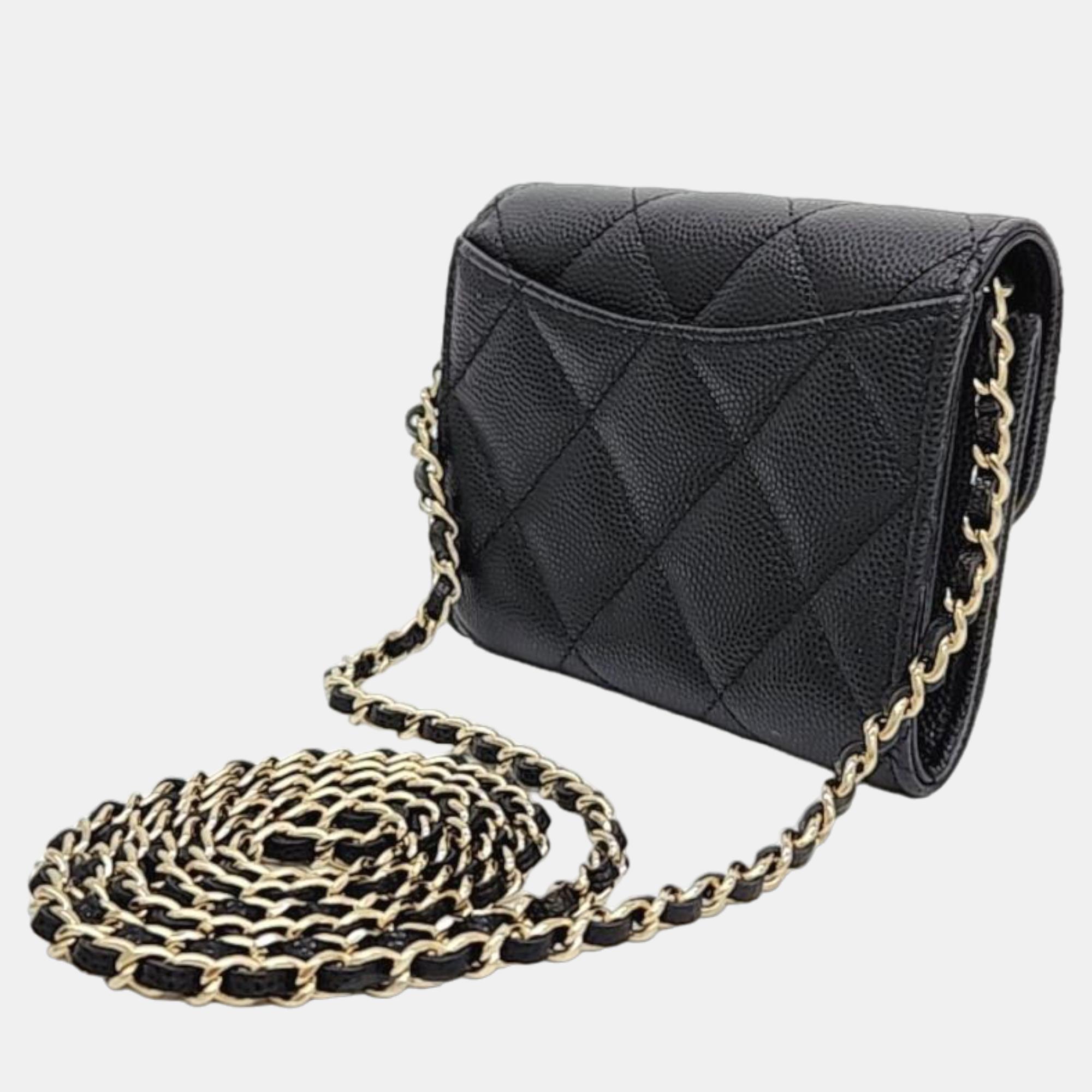 

Chanel Black Caviar Leather Mini Chain Flap CC Wallet