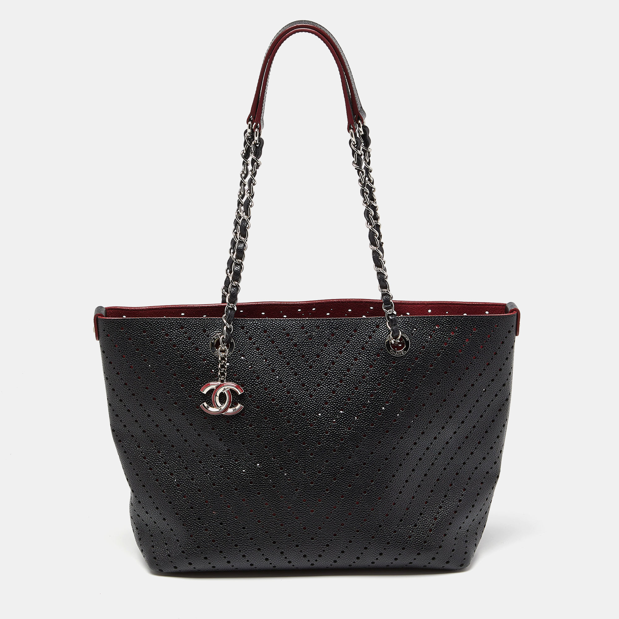 

Chanel Black Perforated Caviar Leather Medium Shopper Tote