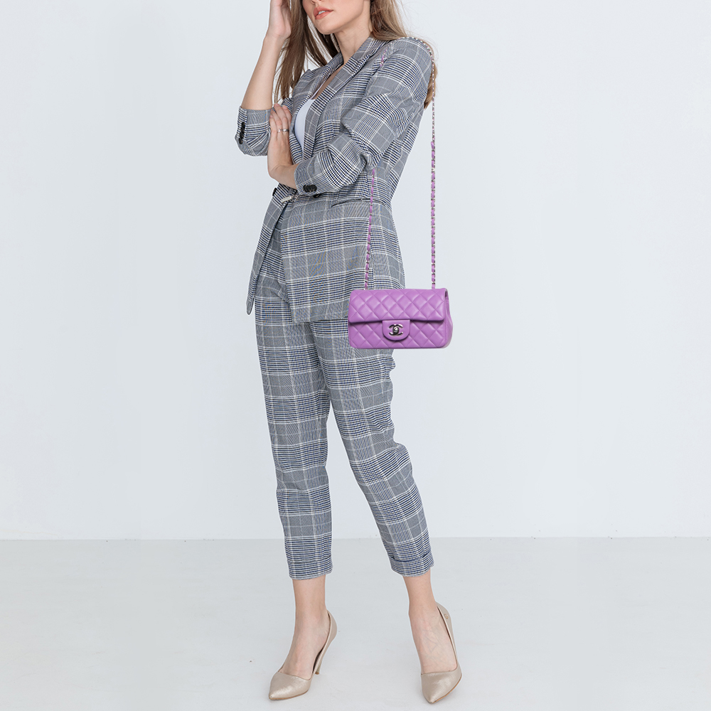 

Chanel Purple Quilted Leather New Mini Classic Single Flap Bag