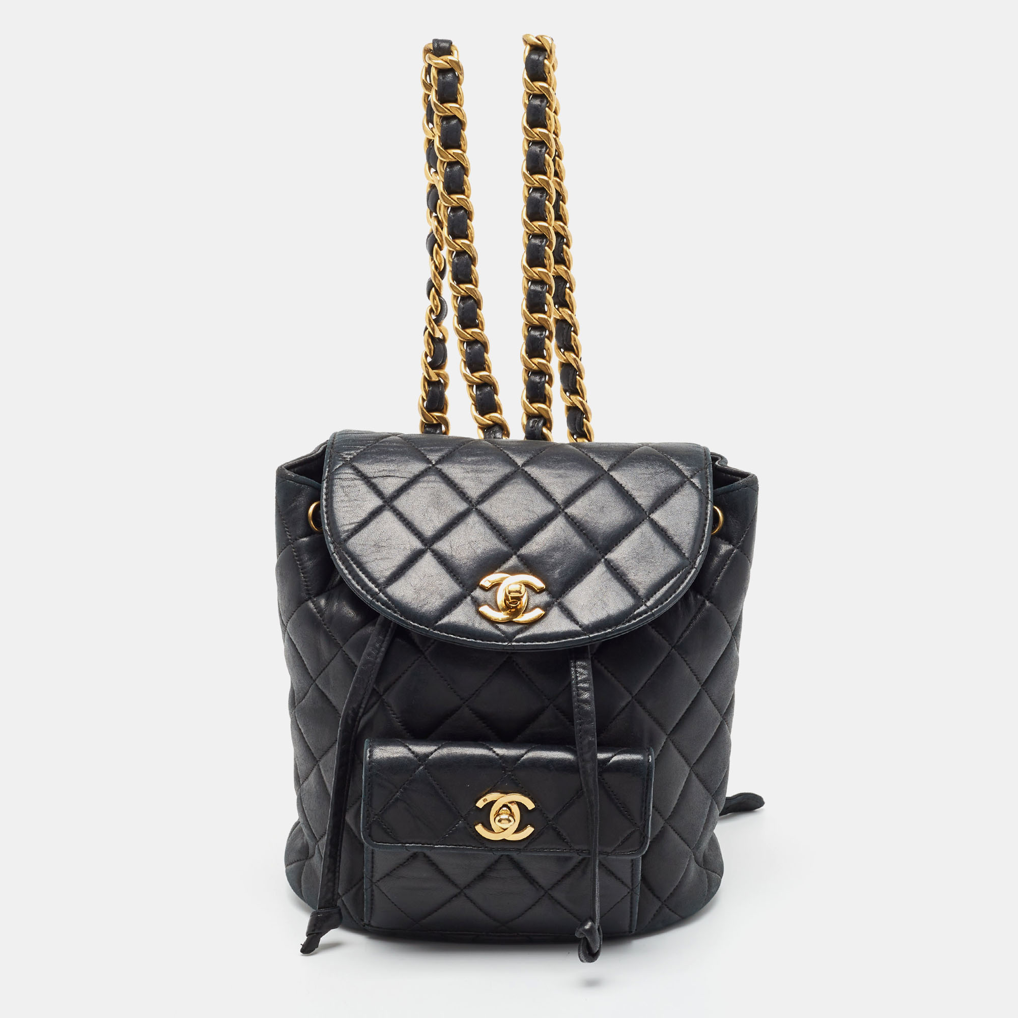 Pre-owned Chanel Black Quilted Leather Vintage Duma Backpack