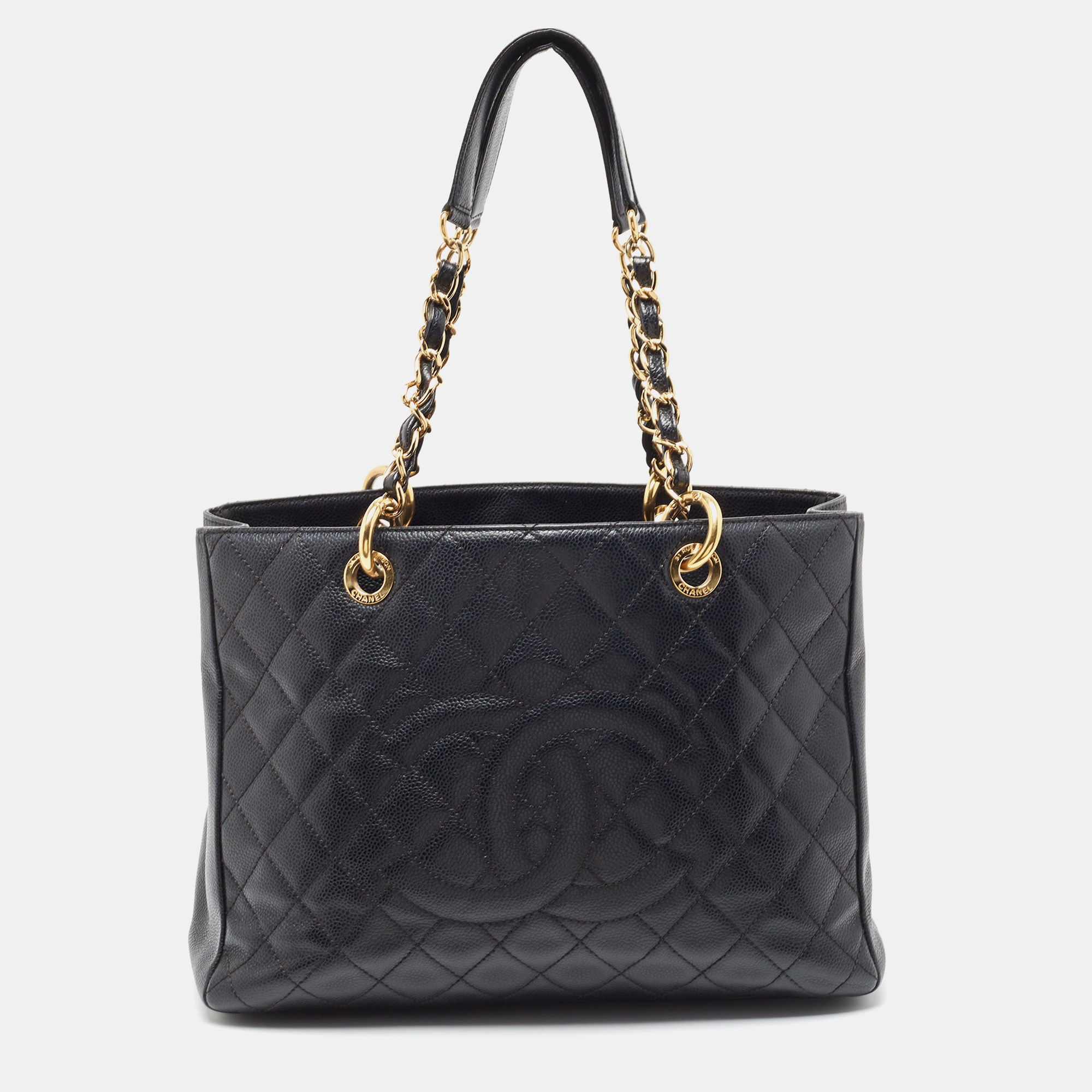 Pre Owned Chanel Black Quilted Caviar Leather Grand GST Shopper Tote Bag