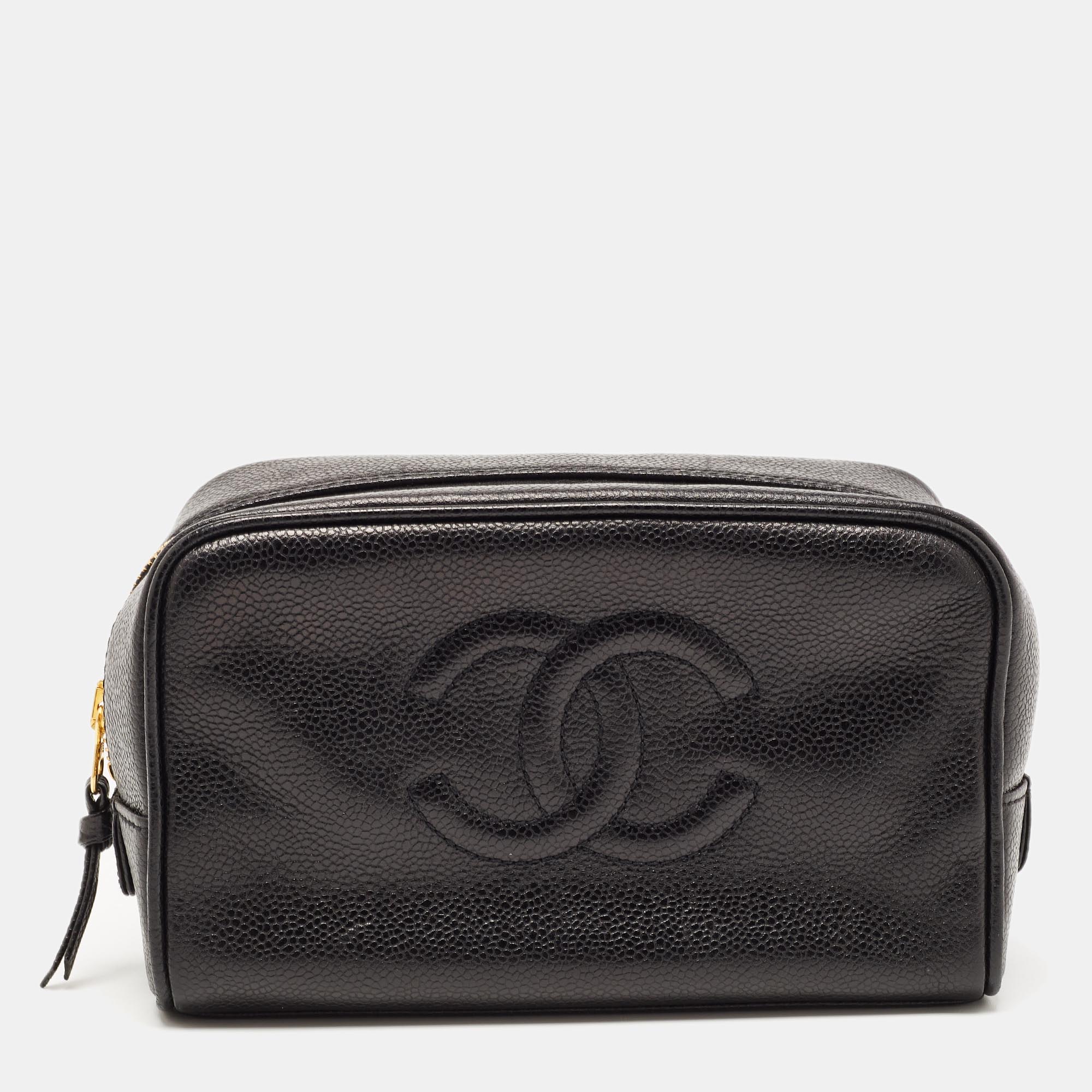 Chanel Black Caviar Leather CC Cosmetic Pouch