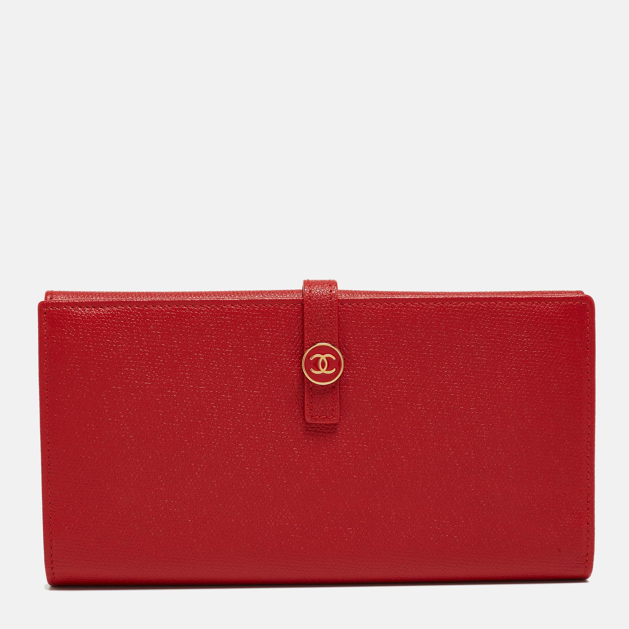 Chanel Red Leather CC Flap French Continental Wallet