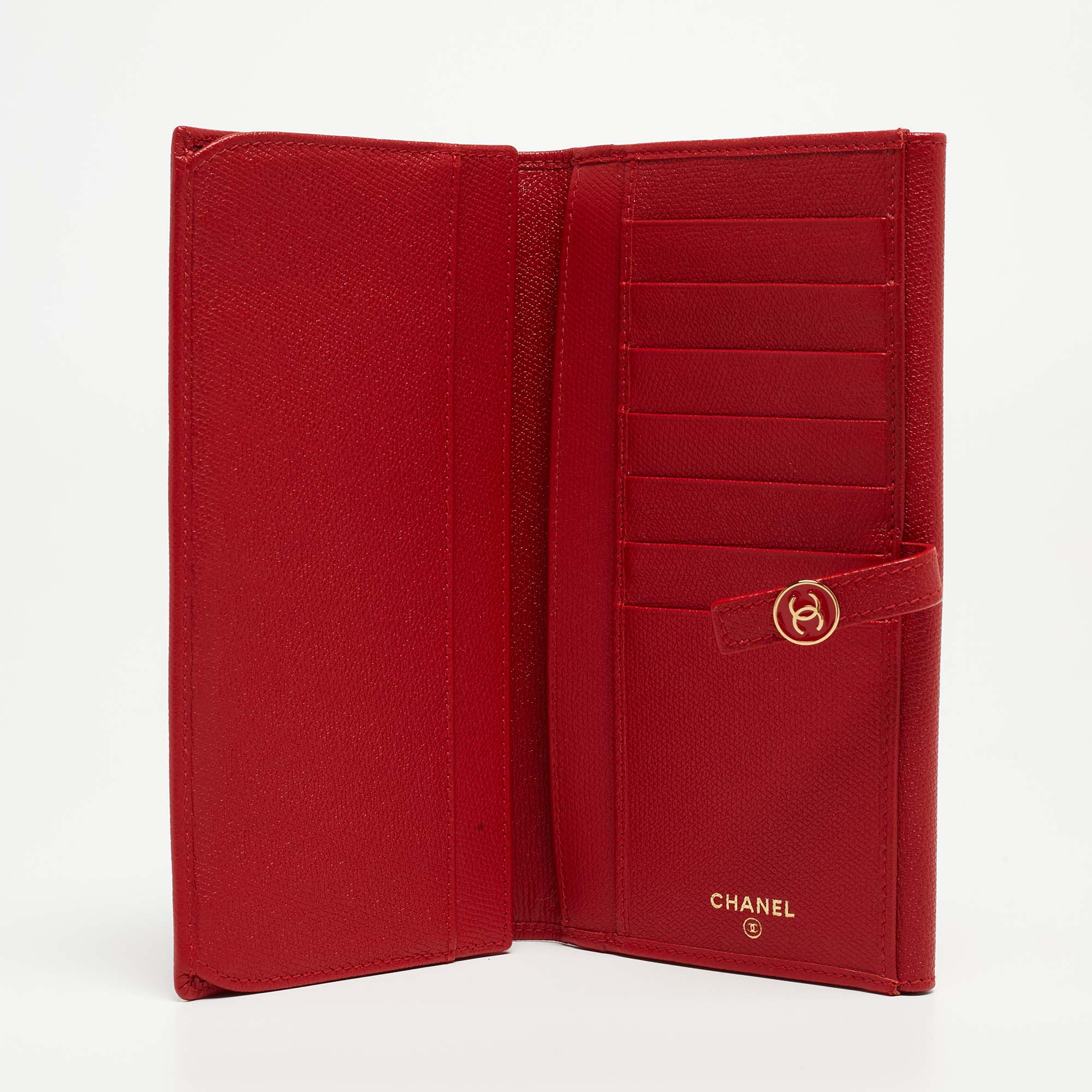 

Chanel Red Leather CC Flap French Continental Wallet