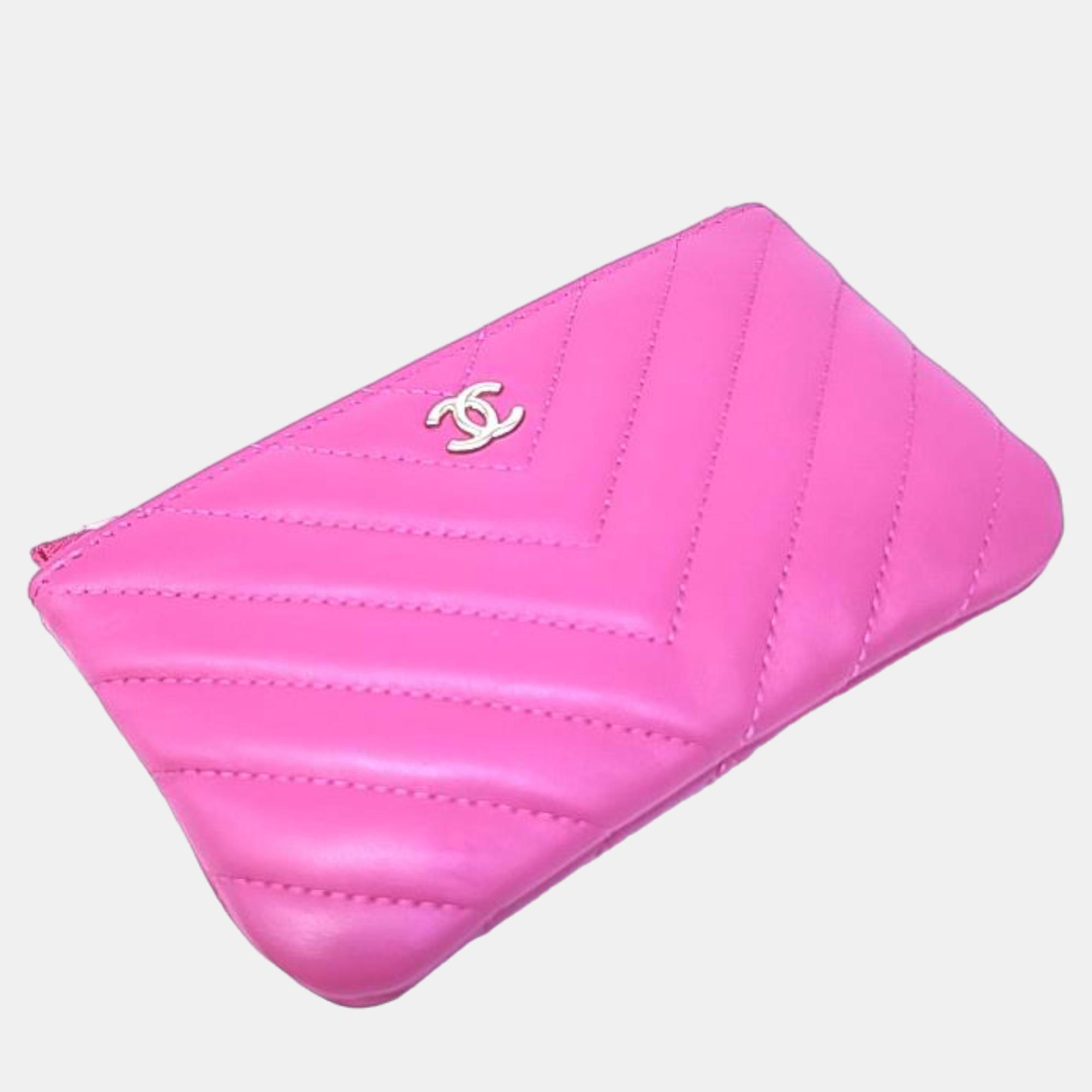 

Chanel Pink chevron mini pouch