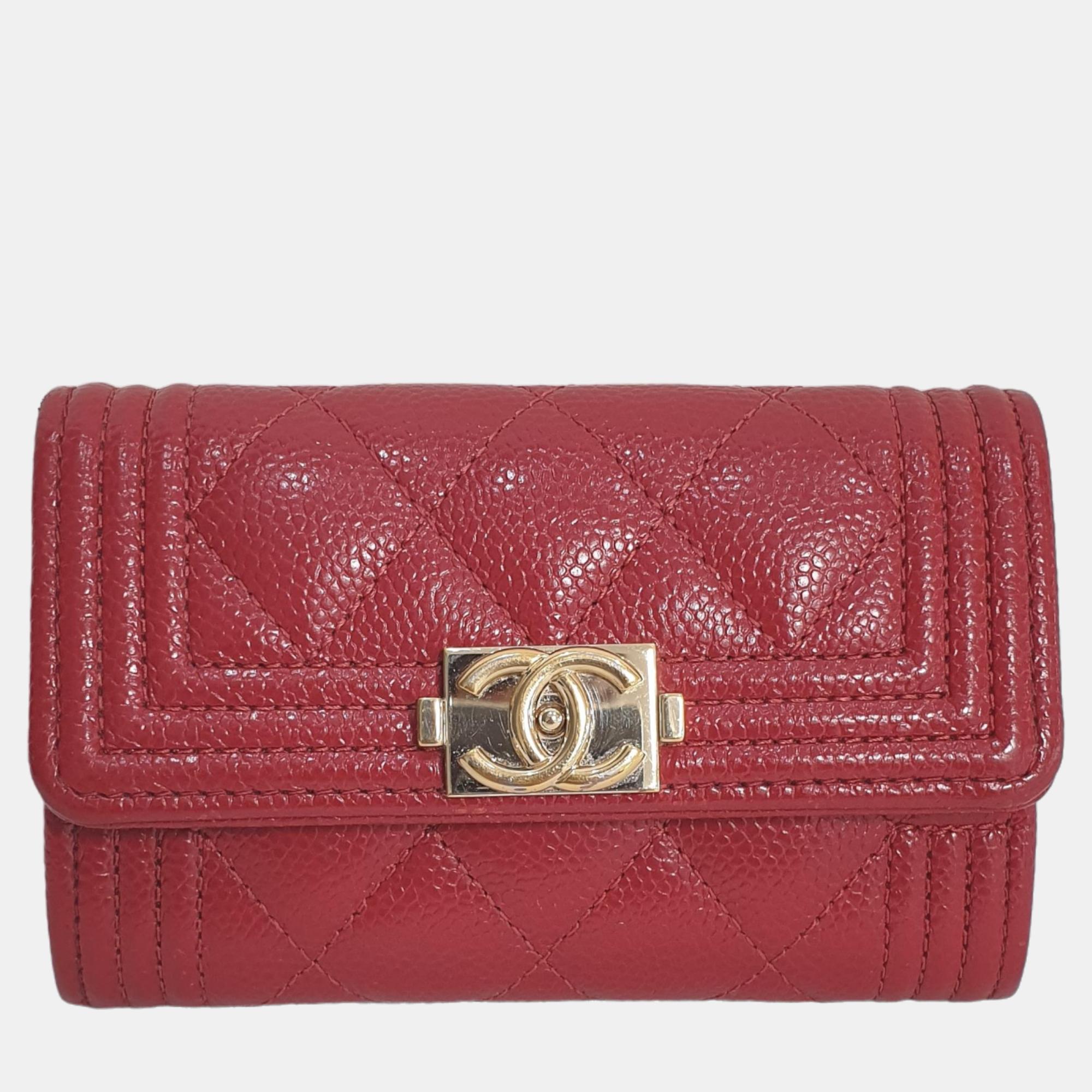 Chanel Red Leather Boy Card Wallet