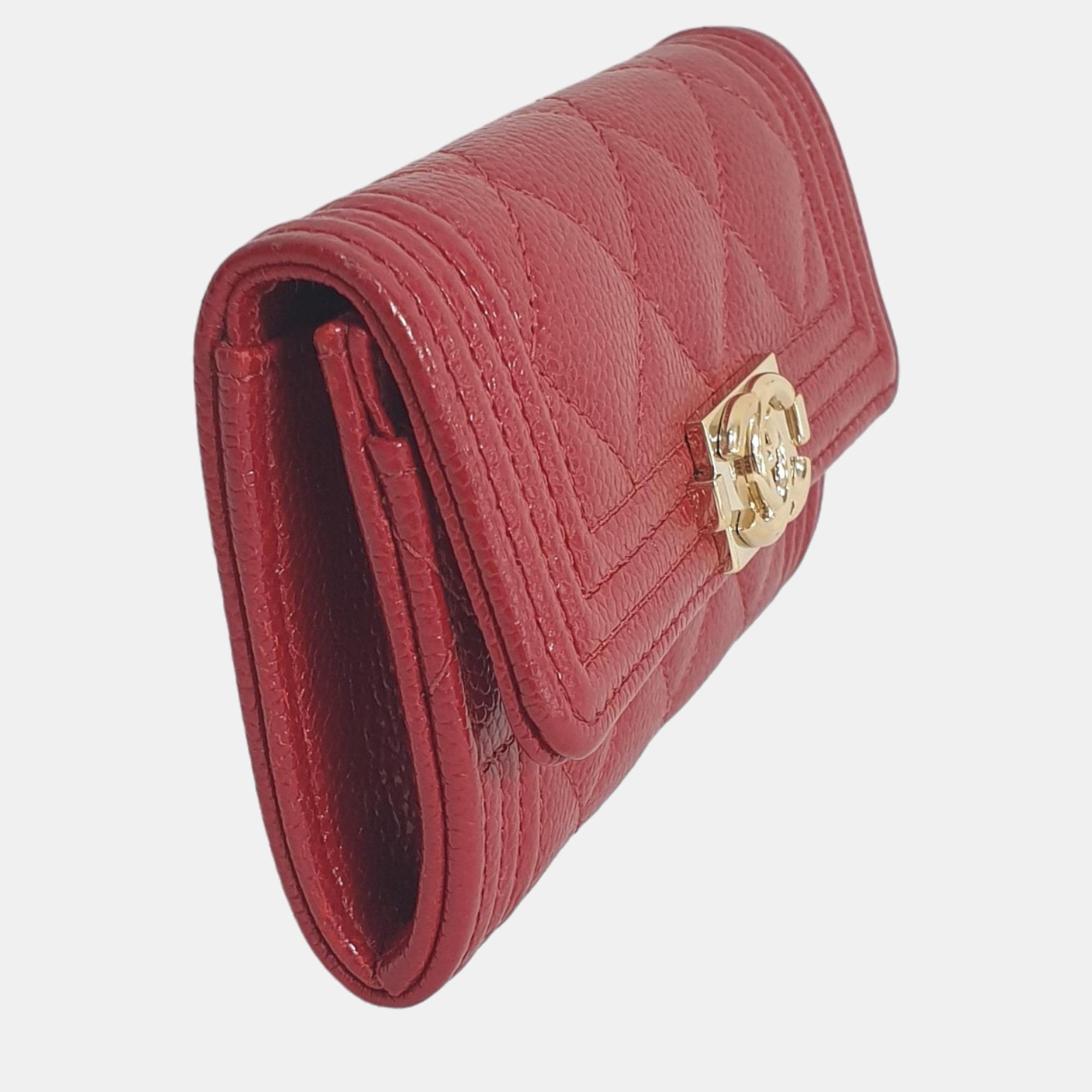 

Chanel Red Leather Boy Card Wallet