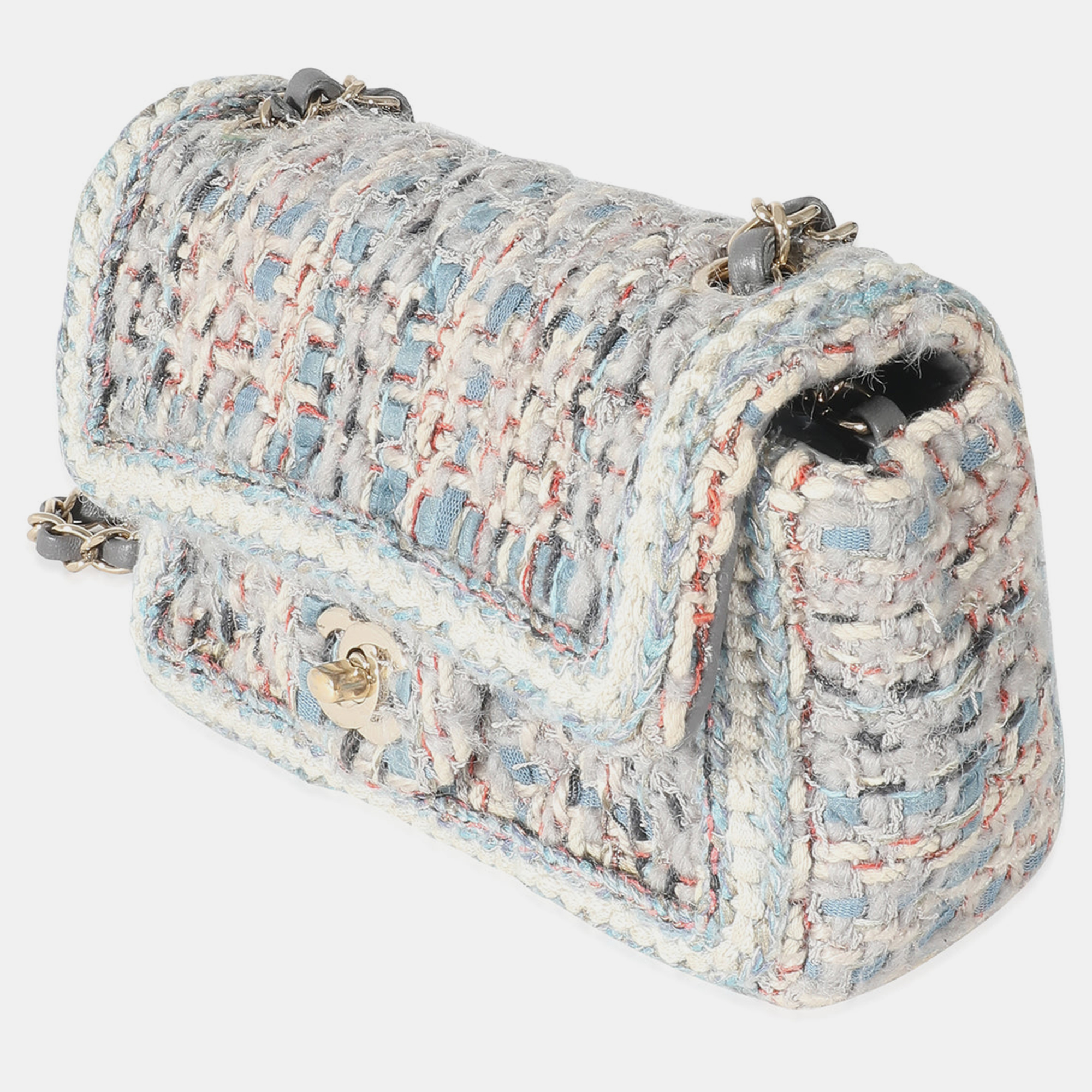 

Chanel Grey Blue Tweed Mini Flap Bag